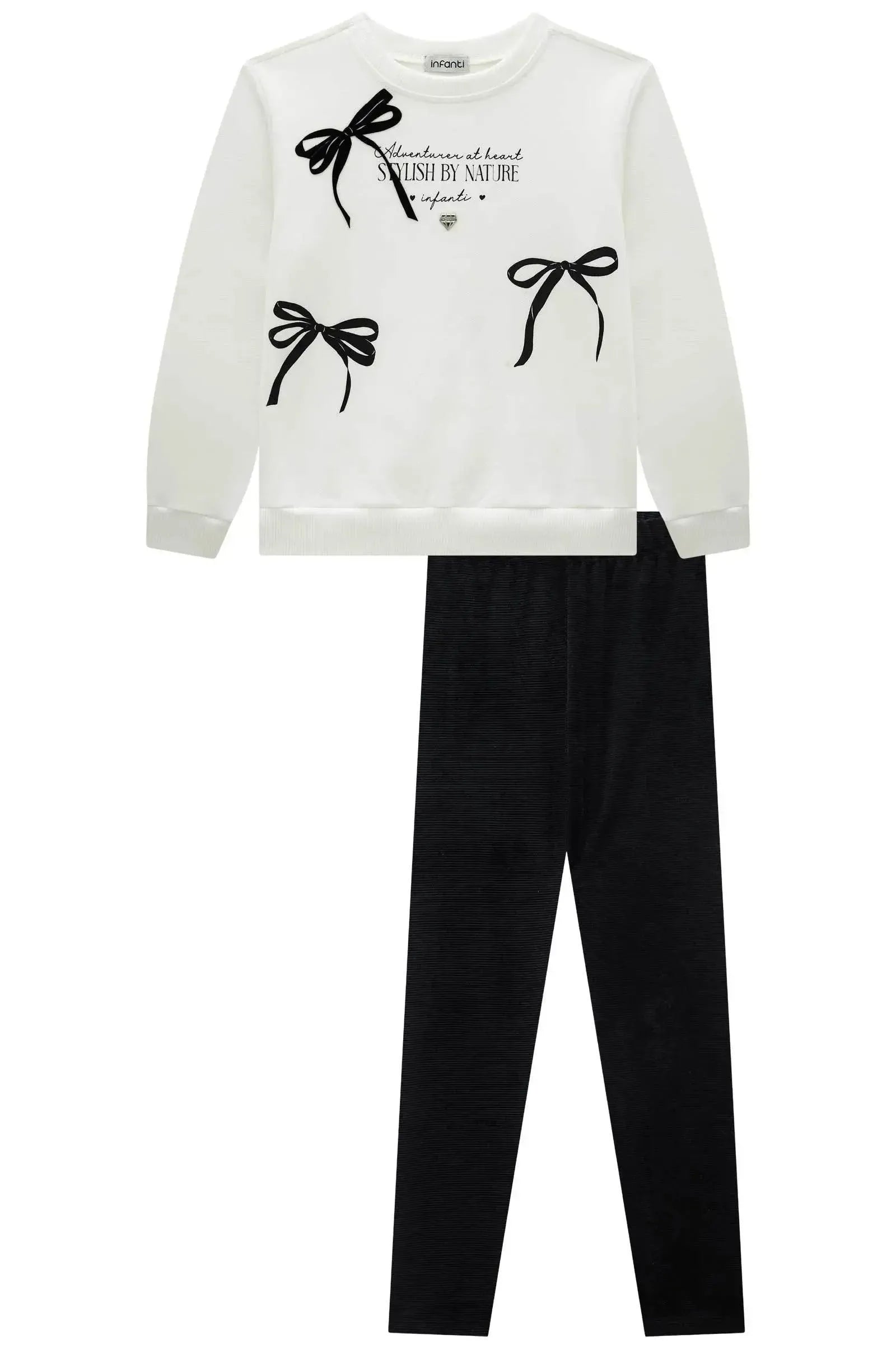 Conjunto de Blusão em Moletom com Pelúcia e Calça Legging em Malha Cotelê 90797 Infanti Infantil Menina