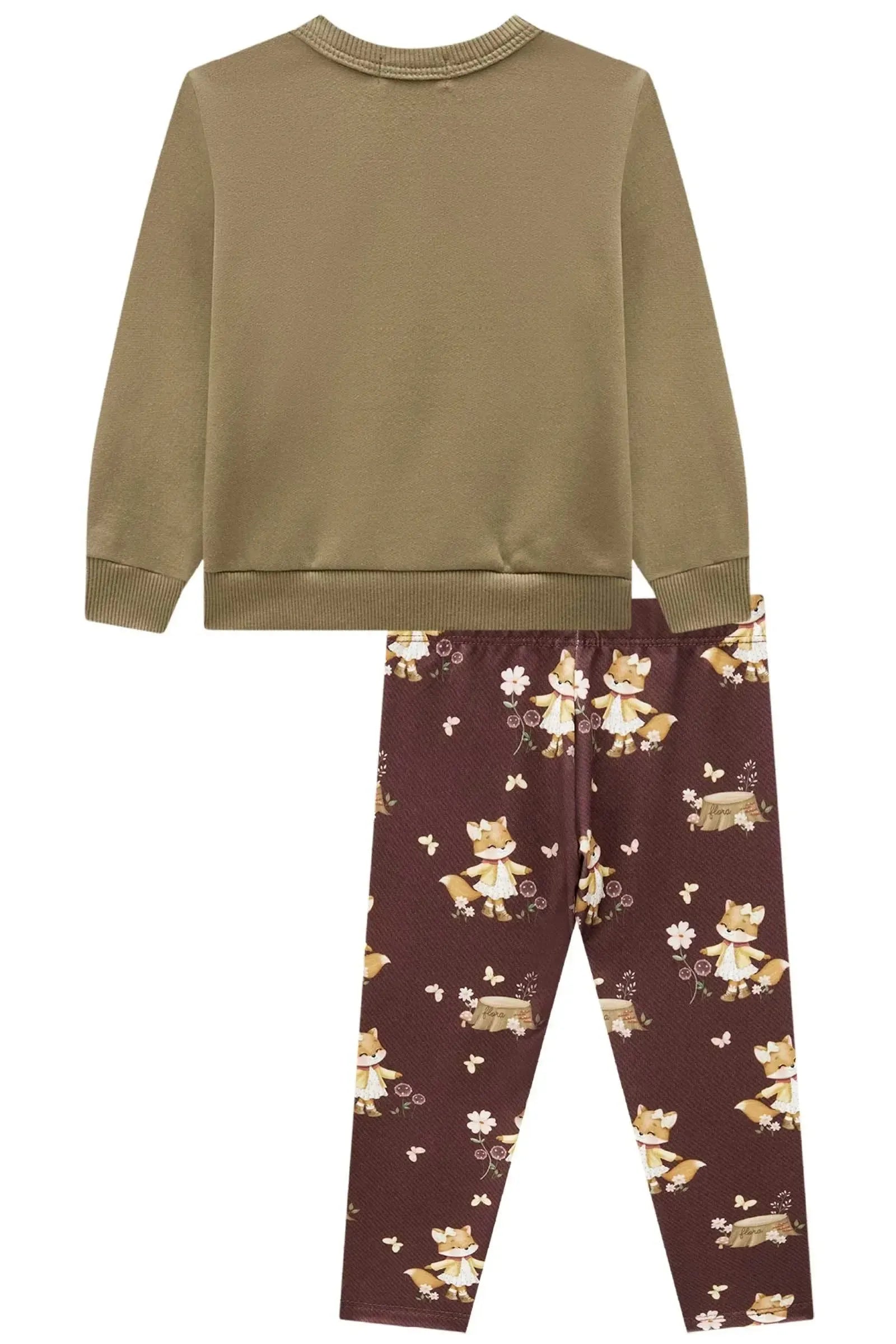 Conjunto de Blusão em Moletom com Pelúcia e Calça Legging em Termoskin Peluciado 89653 Infanti Bebê Menina
