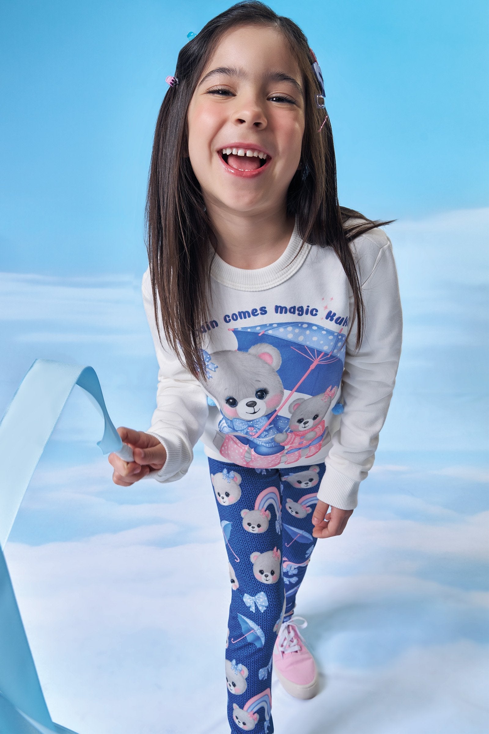 Conjunto de Blusão em Moletom com Pelúcia e Calça Legging em Termoskin Peluciado 90796 Kukiê Infantil Menina