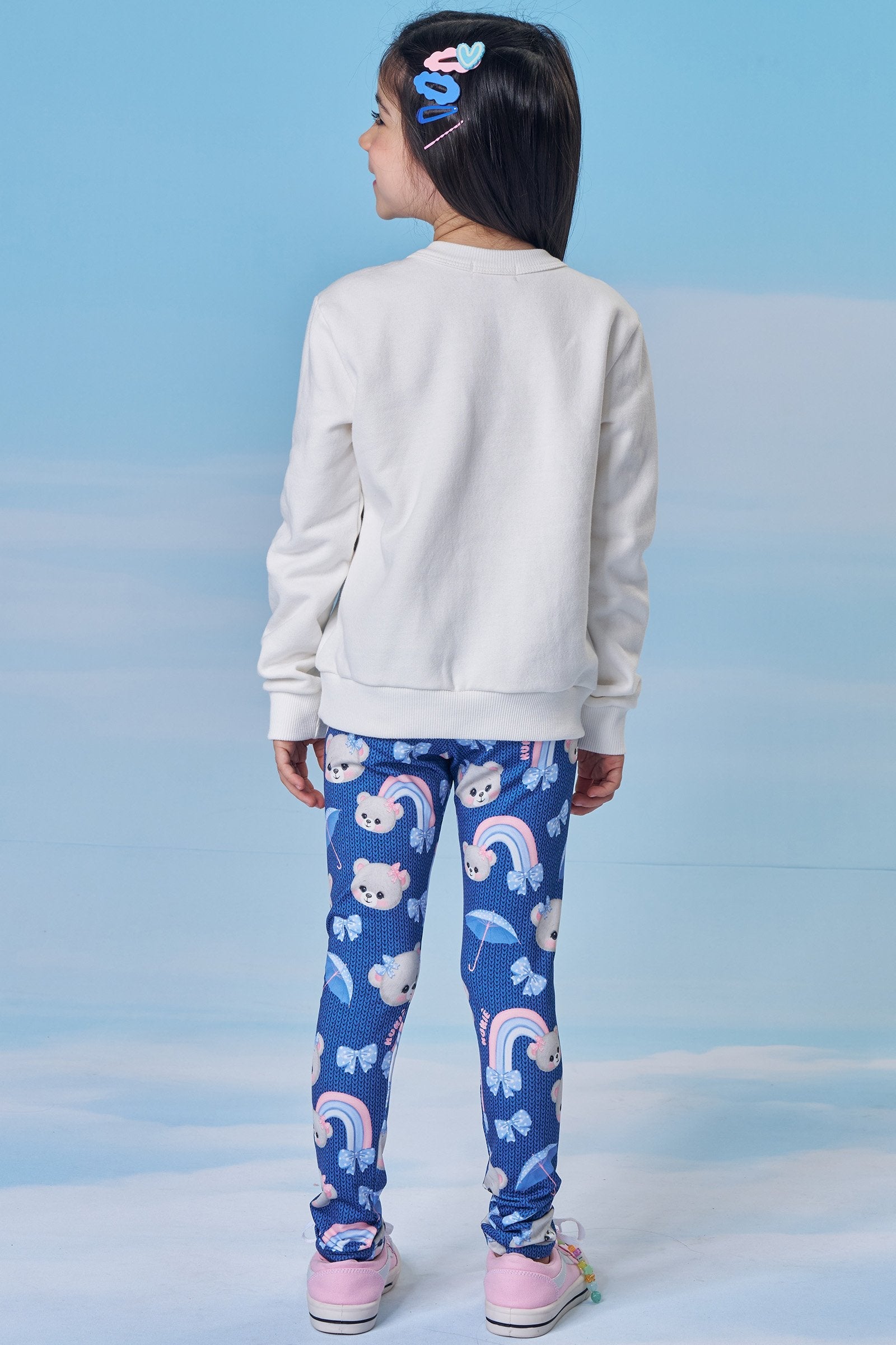 Conjunto de Blusão em Moletom com Pelúcia e Calça Legging em Termoskin Peluciado 90796 Kukiê Infantil Menina