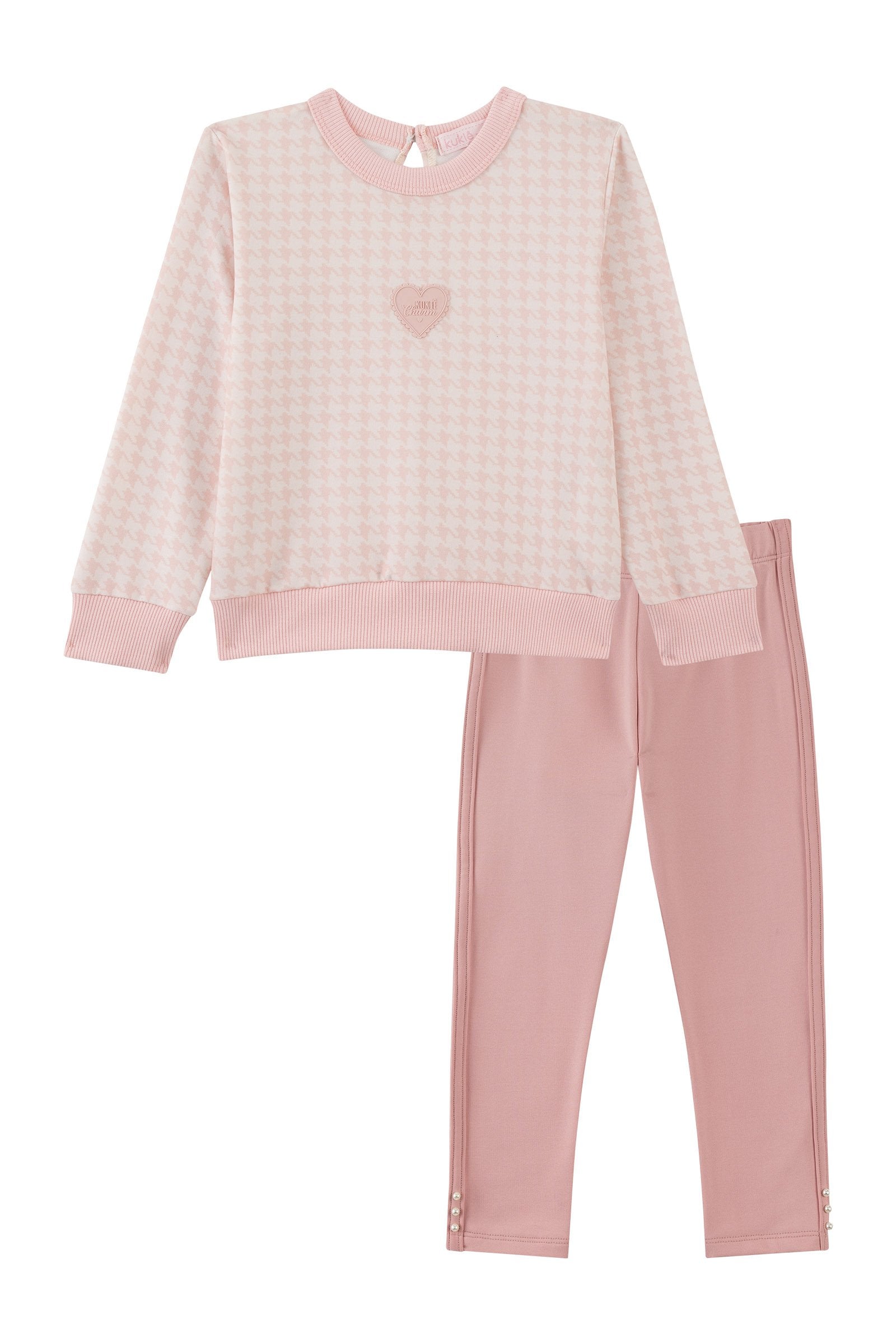 Conjunto de Blusão em Moletom com Pelúcia e Calça Legging em Termoskin Peluciado 92142 Kukiê Bebê Menina