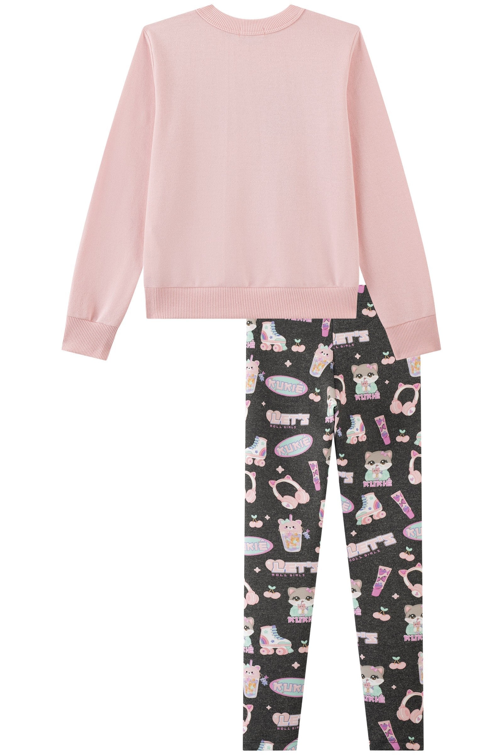 Conjunto de Blusão em Moletom sem Pelúcia e Calça Legging em Fly Tech 90805 Kukiê Infantil Menina