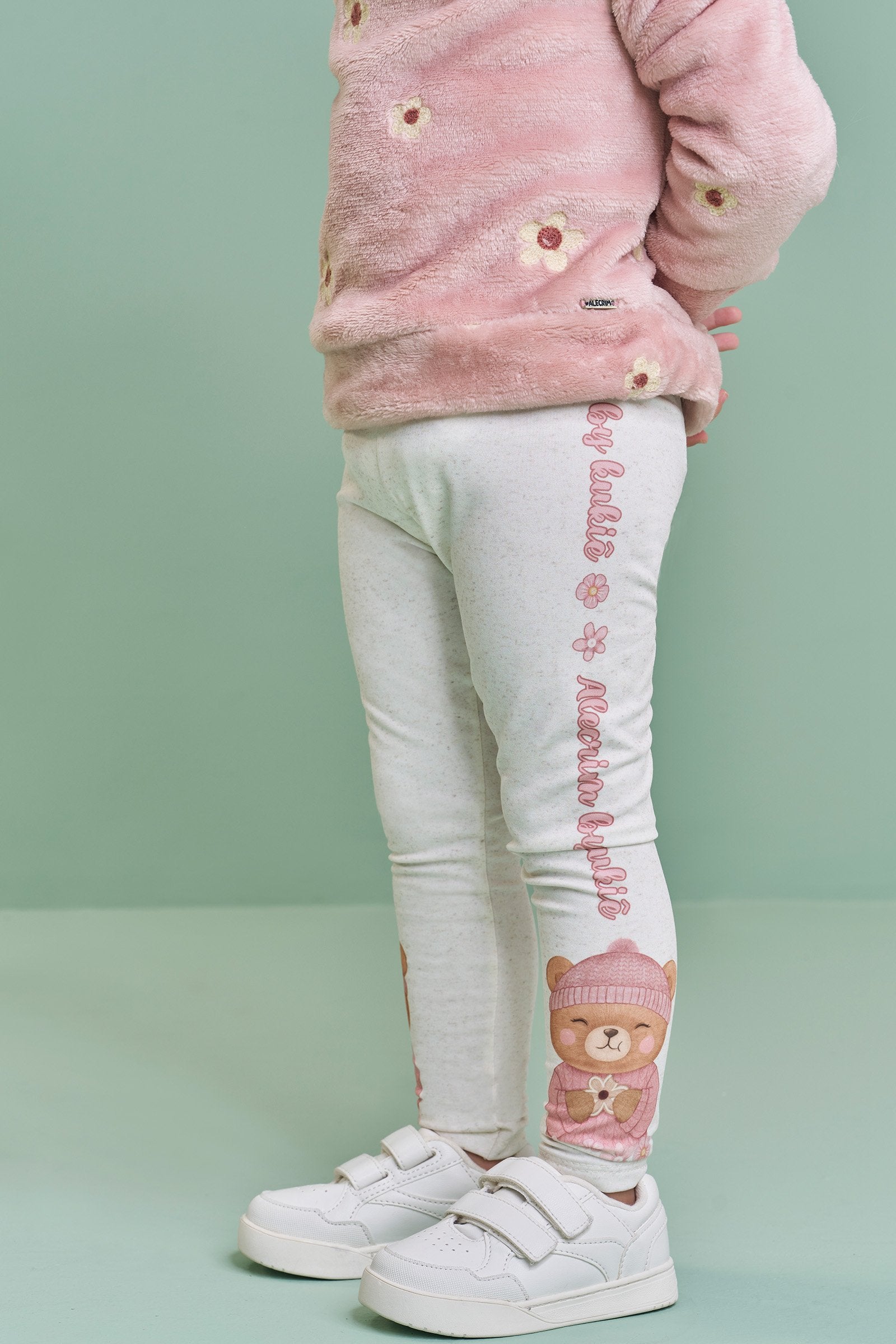 Conjunto de Blusão em Pêlo Bordado e Calça Legging em Termoskin Peluciado 92421 Kukiê Bebê Menina