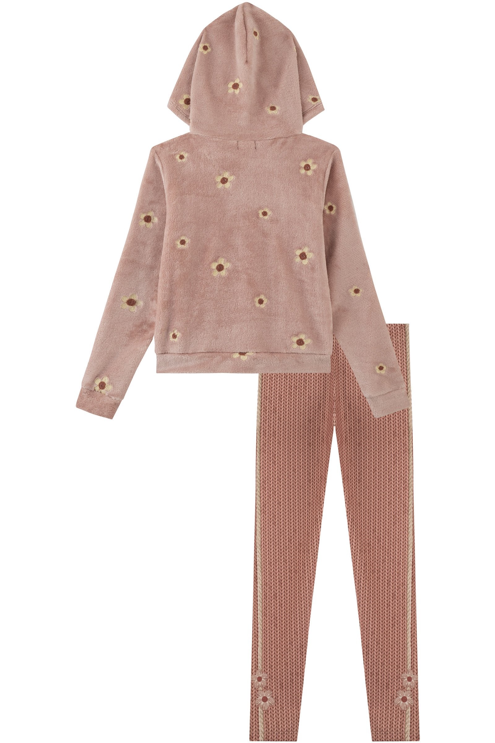 Conjunto de Blusão em Pêlo Bordado e Calça Legging em Termoskin Peluciado 92445 Kukiê Infantil Menina