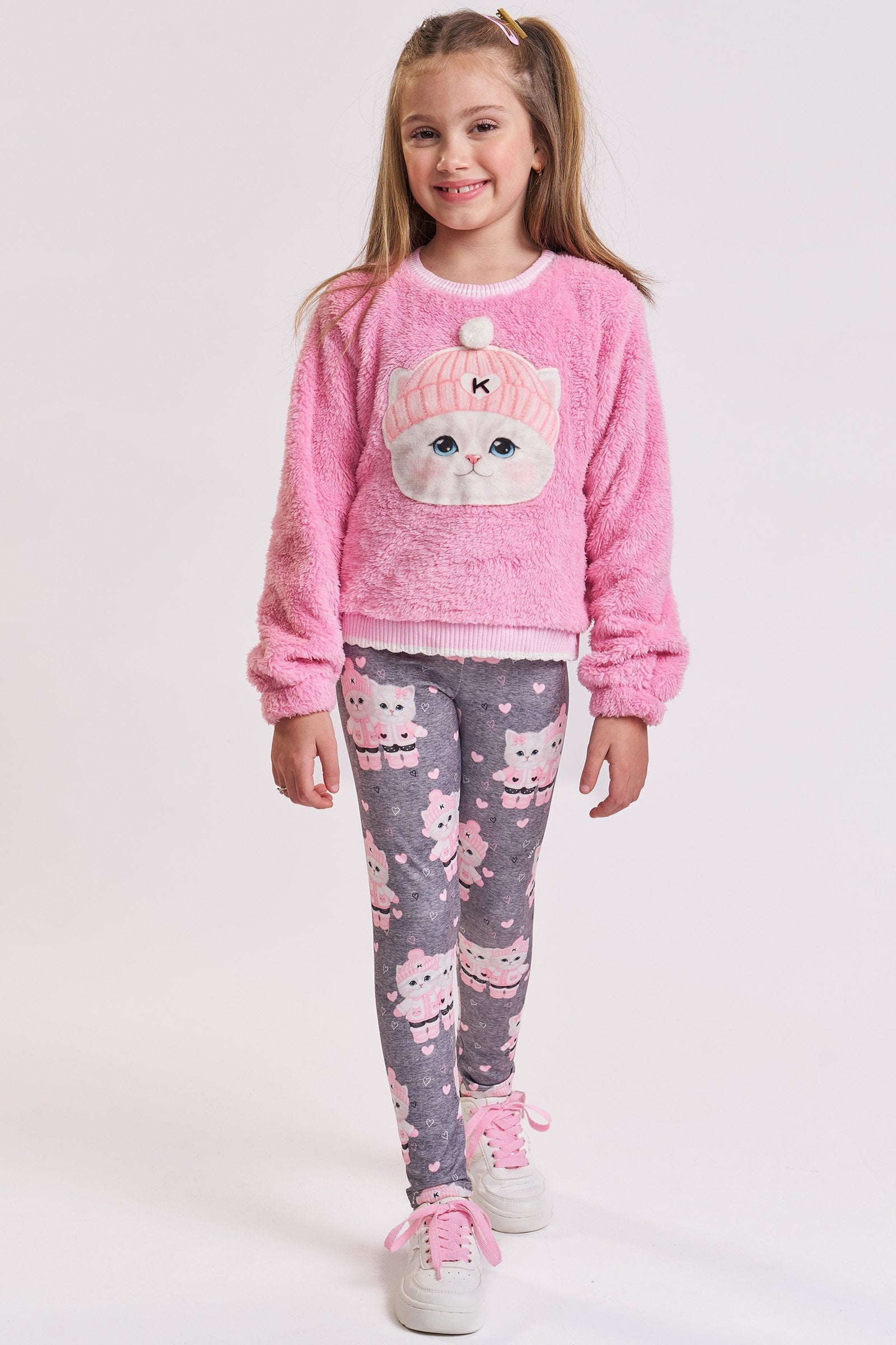 Conjunto de Blusão em Pelo Carneirinho e Calça Legging em Termoskin Peluciado 94108 Kukiê Infantil Menina