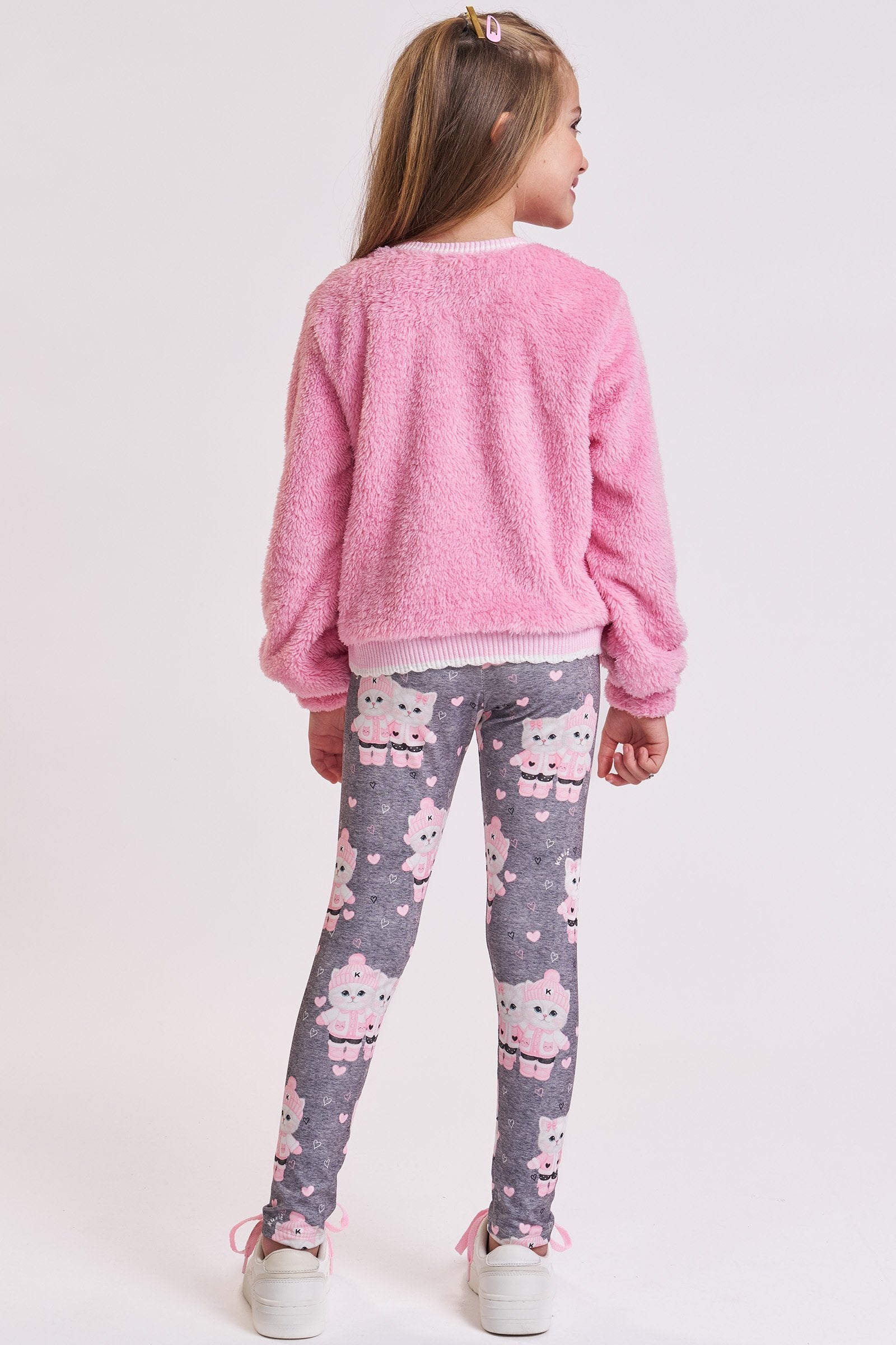 Conjunto de Blusão em Pelo Carneirinho e Calça Legging em Termoskin Peluciado 94108 Kukiê Infantil Menina