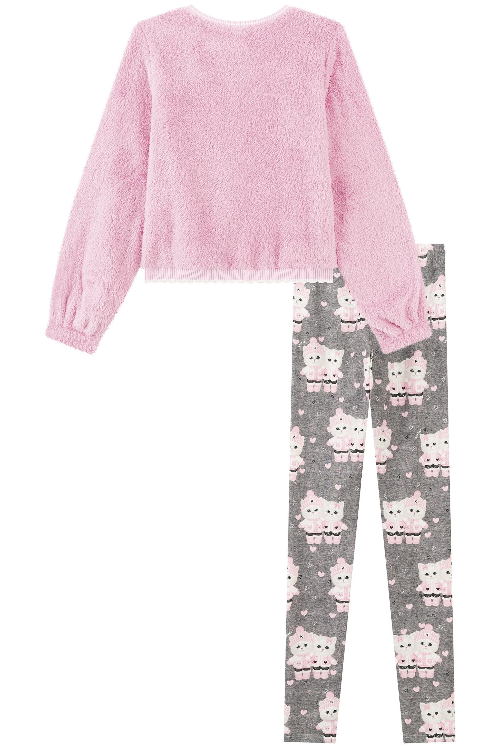 Conjunto de Blusão em Pelo Carneirinho e Calça Legging em Termoskin Peluciado 94108 Kukiê Infantil Menina