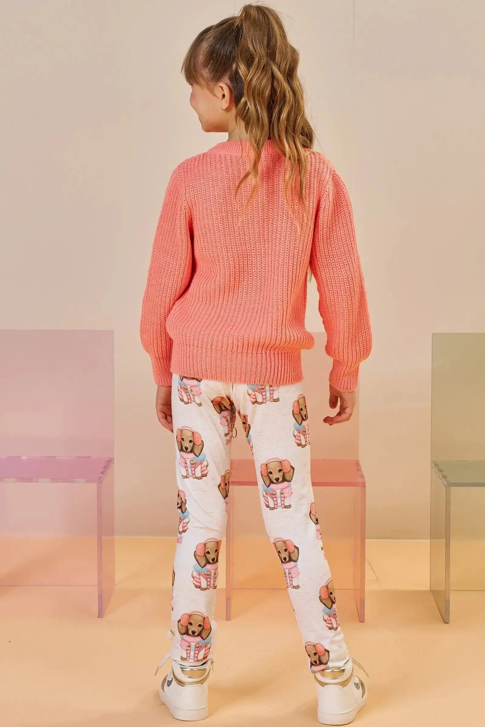 Conjunto de Blusão em Tricot e Calça Legging em Termoskin Peluciado 92364 Infanti Infantil Menina