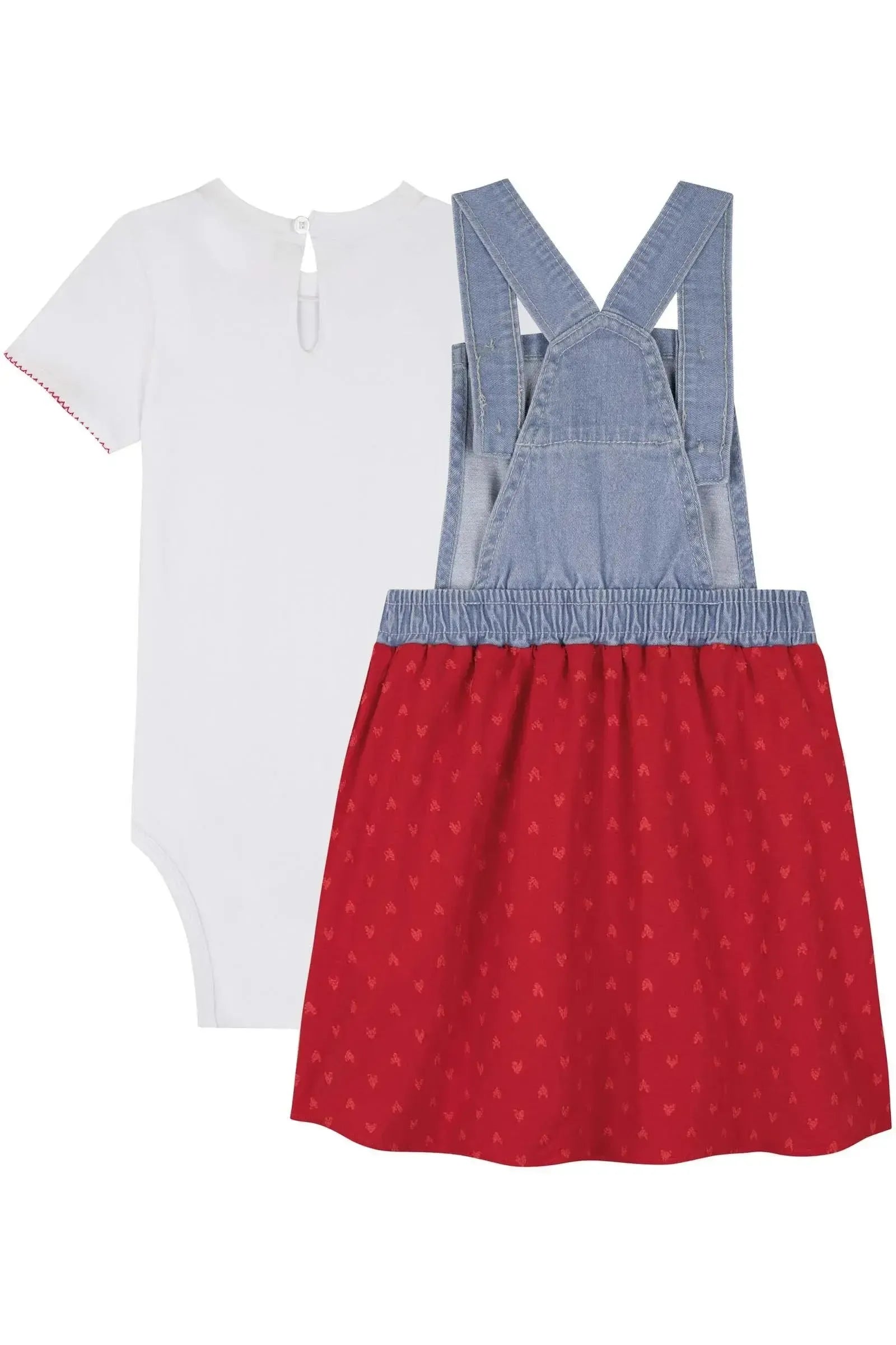 Conjunto de Body em Cotton e Salopete em Jeans com Elastano e Tecido Textura 85780 Kukiê Bebê Menina