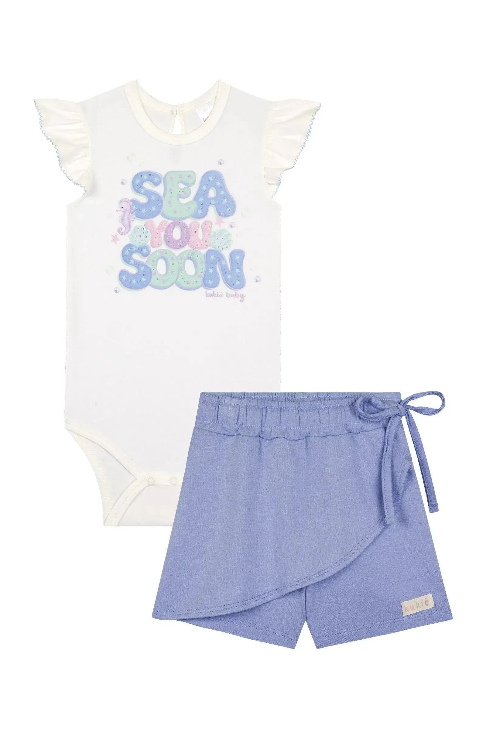 Conjunto de Body em Cotton e Short Saia em Molevisco 86808 Kukiê Bebê Menina