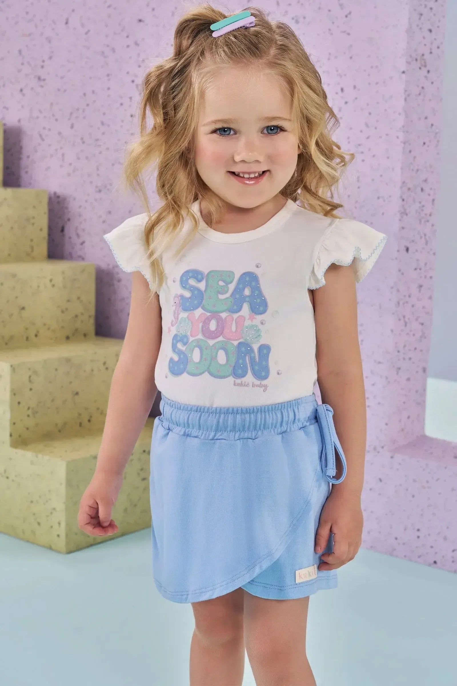 Conjunto de Body em Cotton e Short Saia em Molevisco 86808 Kukiê Bebê Menina