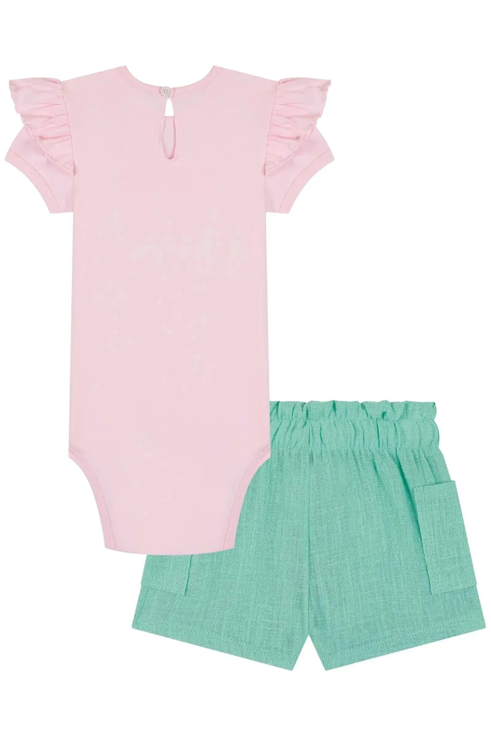 Conjunto de Body em Cotton e Shorts em Crepe de Algodão 85585 Kukiê Bebê Menina