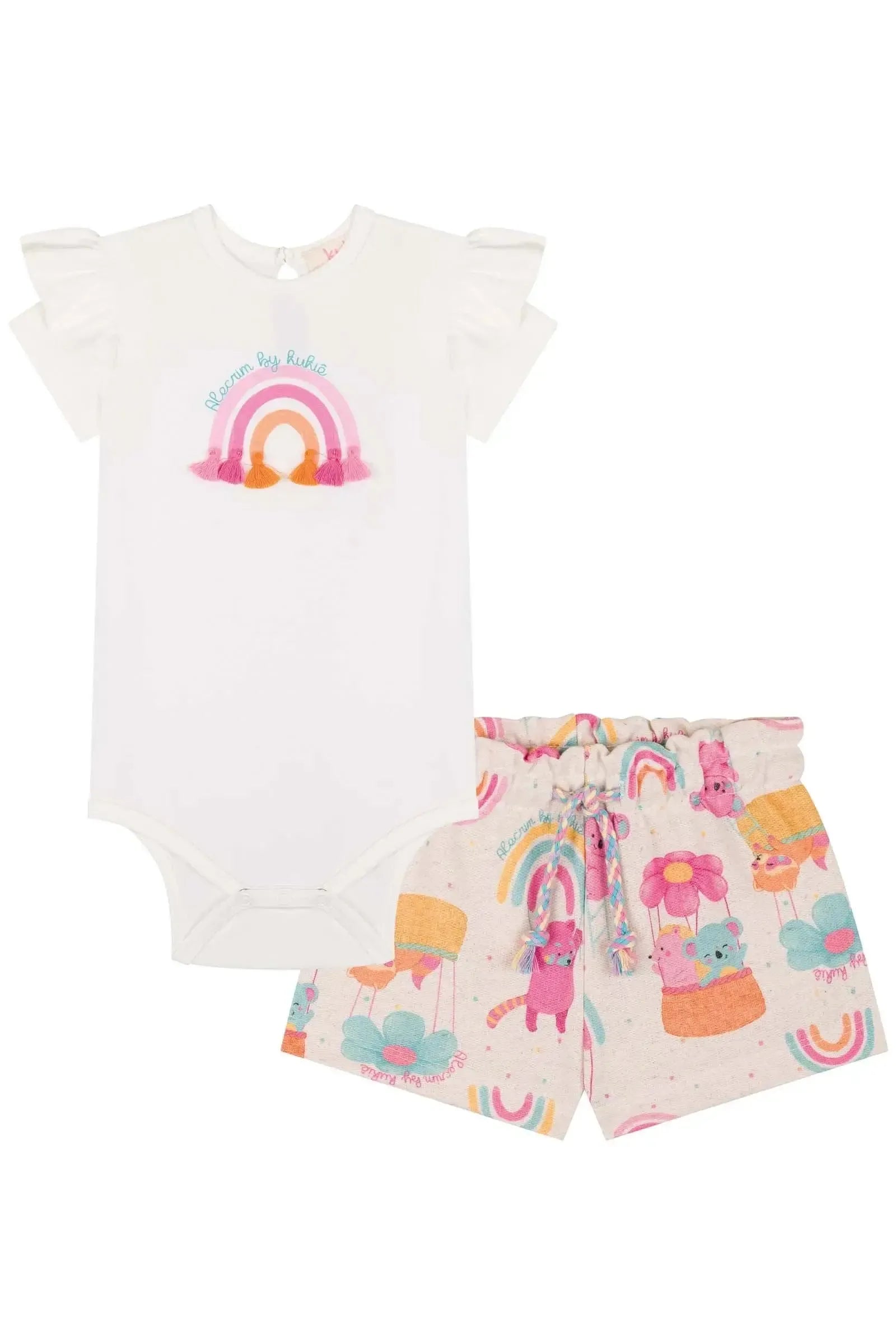Conjunto de Body em Cotton e Shorts em Moletom sem Pelúcia 85093 Kukiê Bebê Menina
