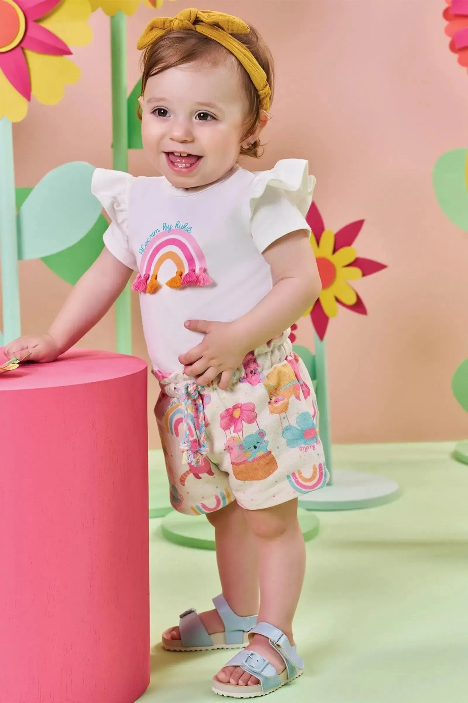 Conjunto de Body em Cotton e Shorts em Moletom sem Pelúcia 85093 Kukiê Bebê Menina