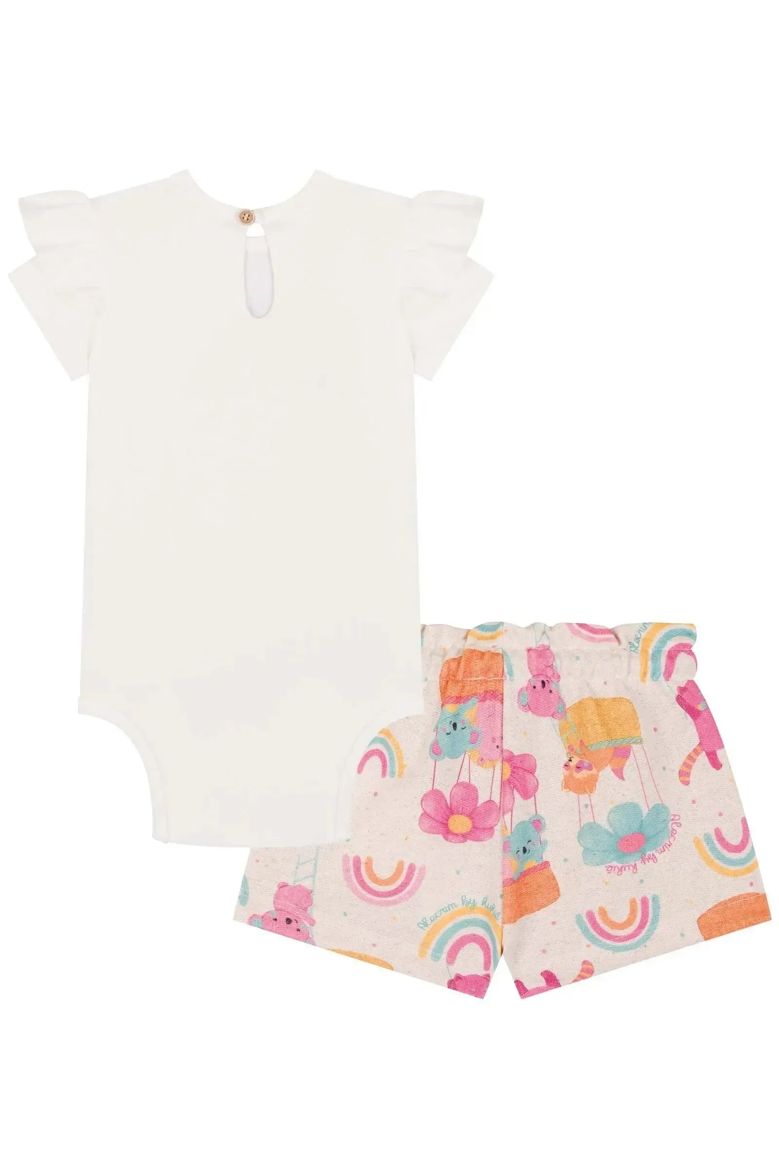 Conjunto de Body em Cotton e Shorts em Moletom sem Pelúcia 85093 Kukiê Bebê Menina