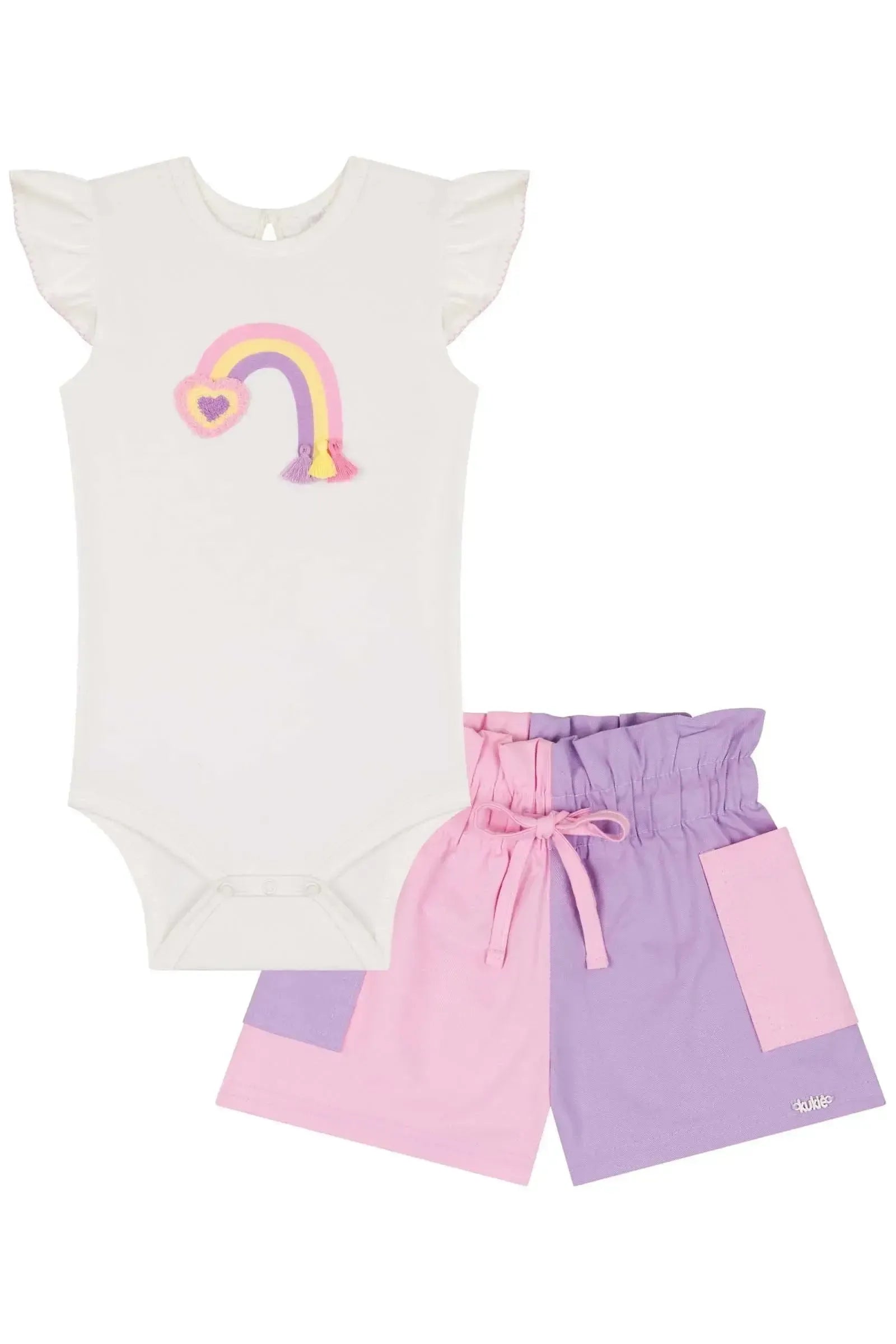 Conjunto de Body em Cotton e Shorts em Sarja com Elastano 85423 Kukiê Bebê Menina