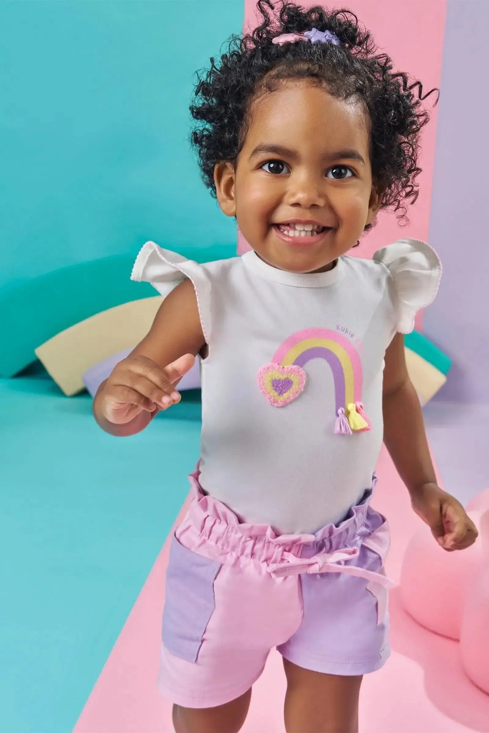 Conjunto de Body em Cotton e Shorts em Sarja com Elastano 85423 Kukiê Bebê Menina