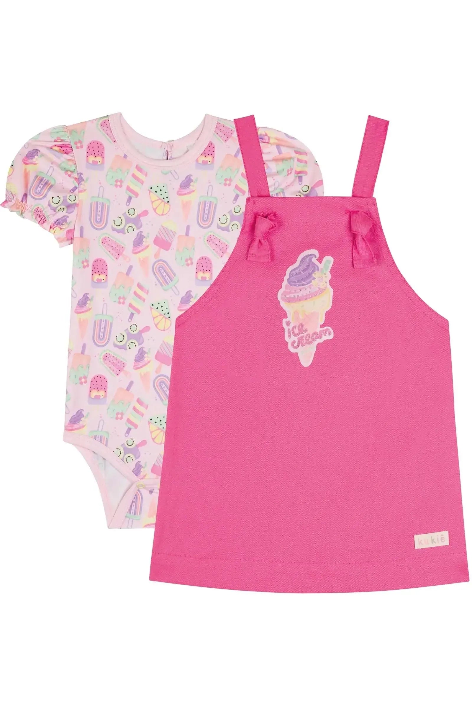 Conjunto de Body em Malha Comfy e Salopete em Sarja com Elastano 85743 Kukiê Bebê Menina