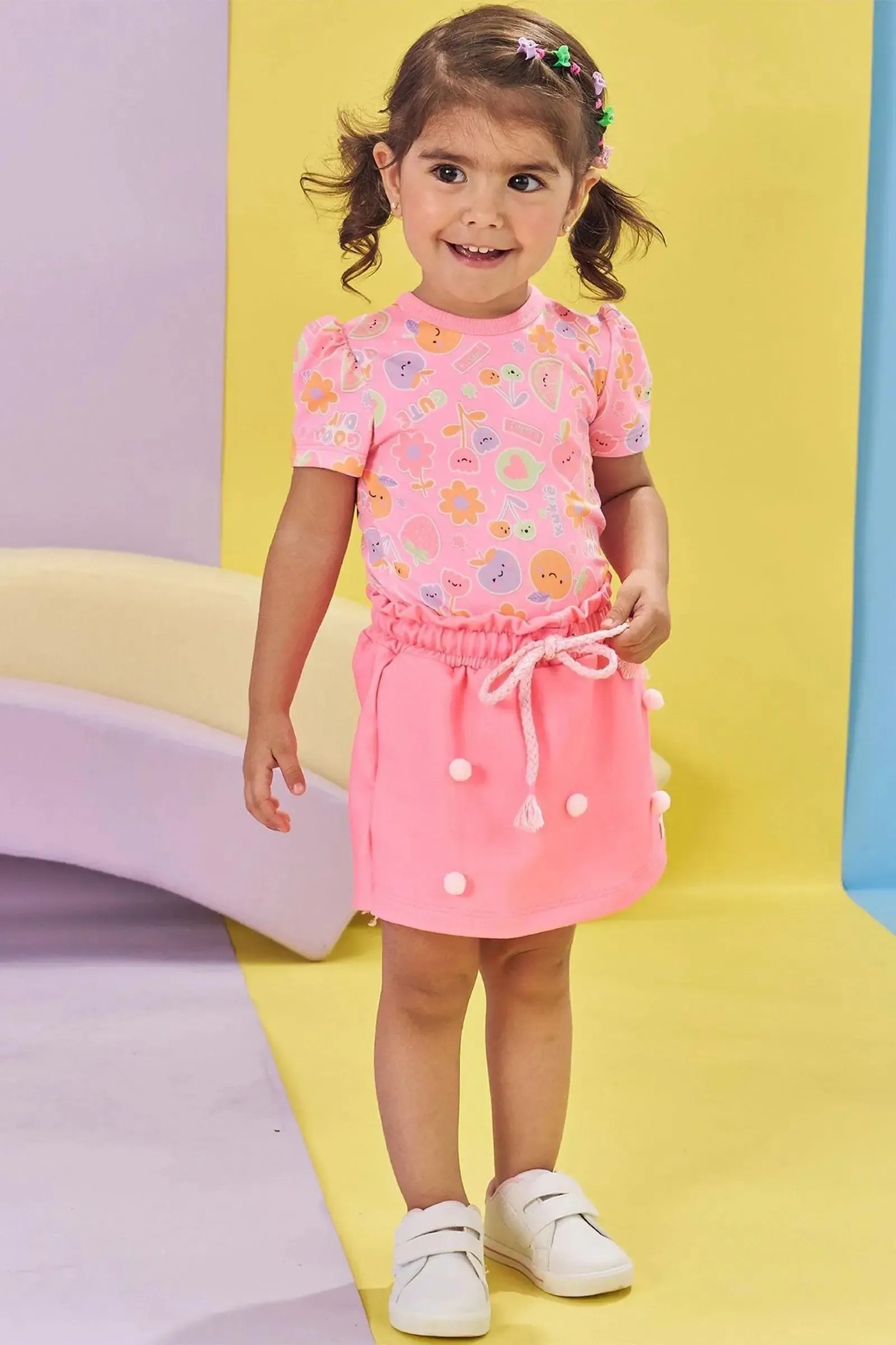 Conjunto de Body em Malha Comfy e Short Saia em Moletom 85728 Kukiê Bebê Menina