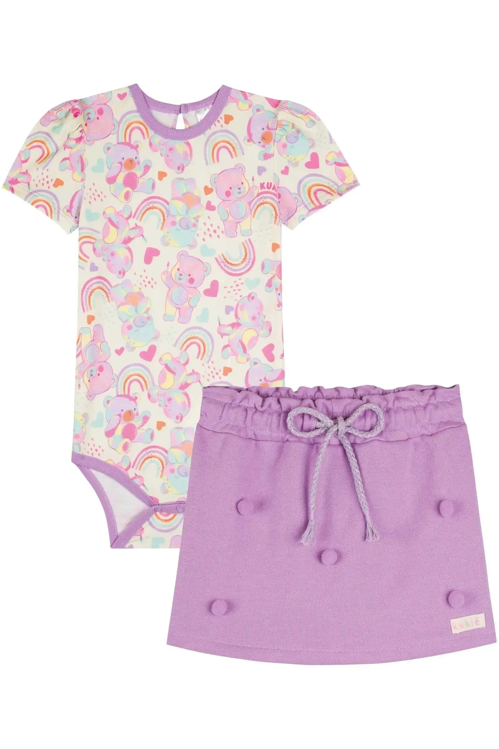 Conjunto de Body em Malha Comfy e Short Saia em Moletom 85728 Kukiê Bebê Menina