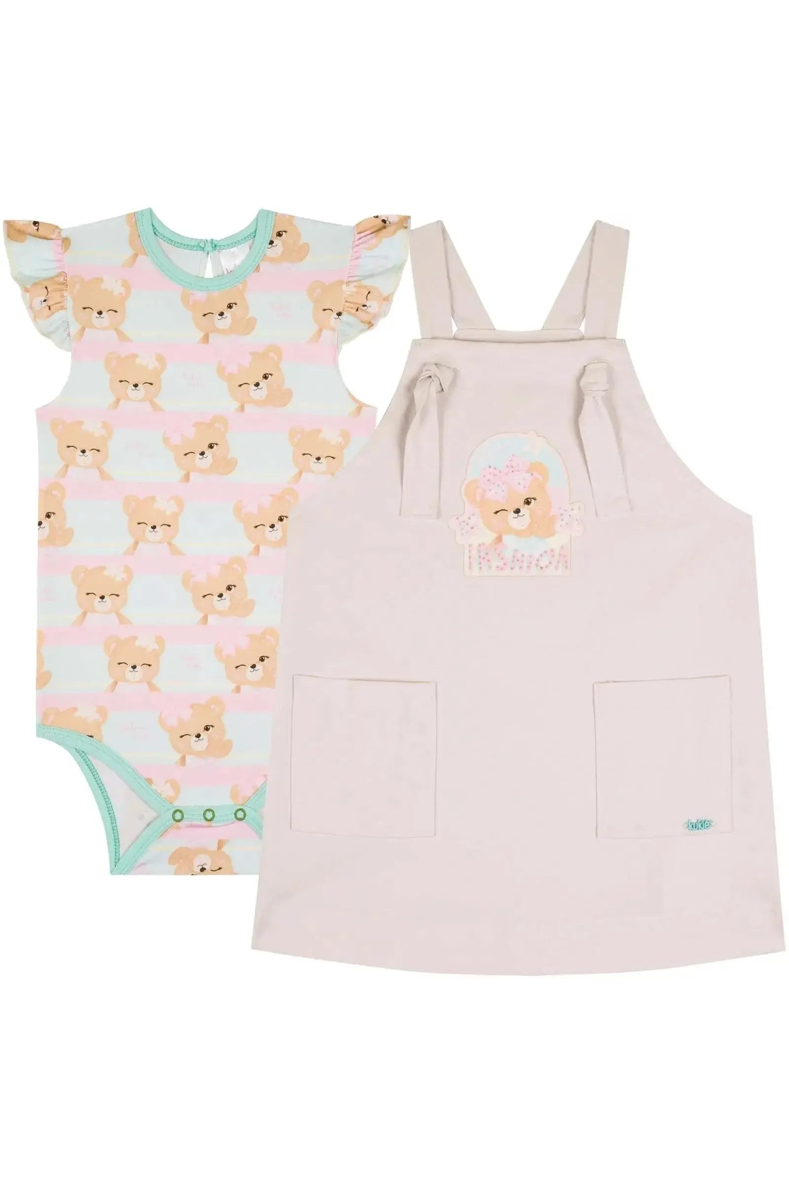 Conjunto de Body em Malha Comfy Salopete em Sarja com Elastano 85576 Kukiê Bebê Menina