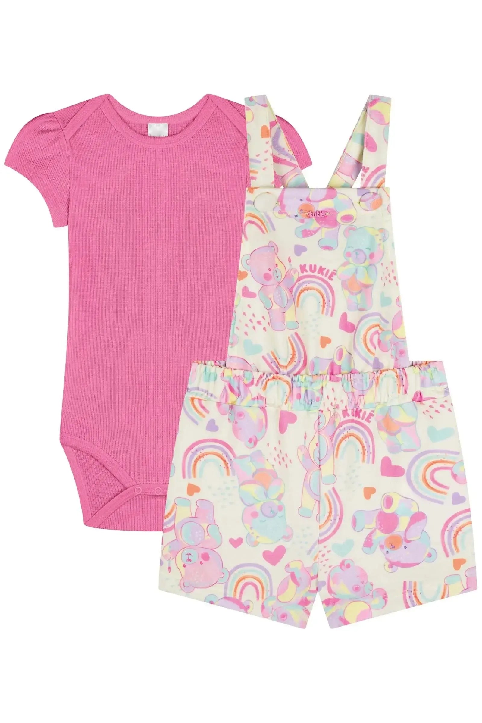 Conjunto de Body em Malha Little Waffle e Jardineira em Molecotton 85296 Kukiê Bebê Menina