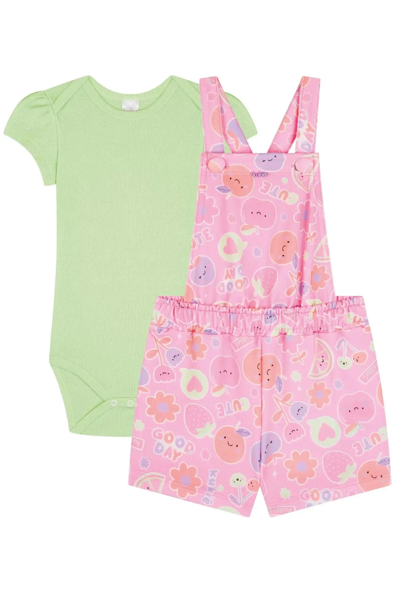 Conjunto de Body em Malha Little Waffle e Jardineira em Molecotton 85296 Kukiê Bebê Menina