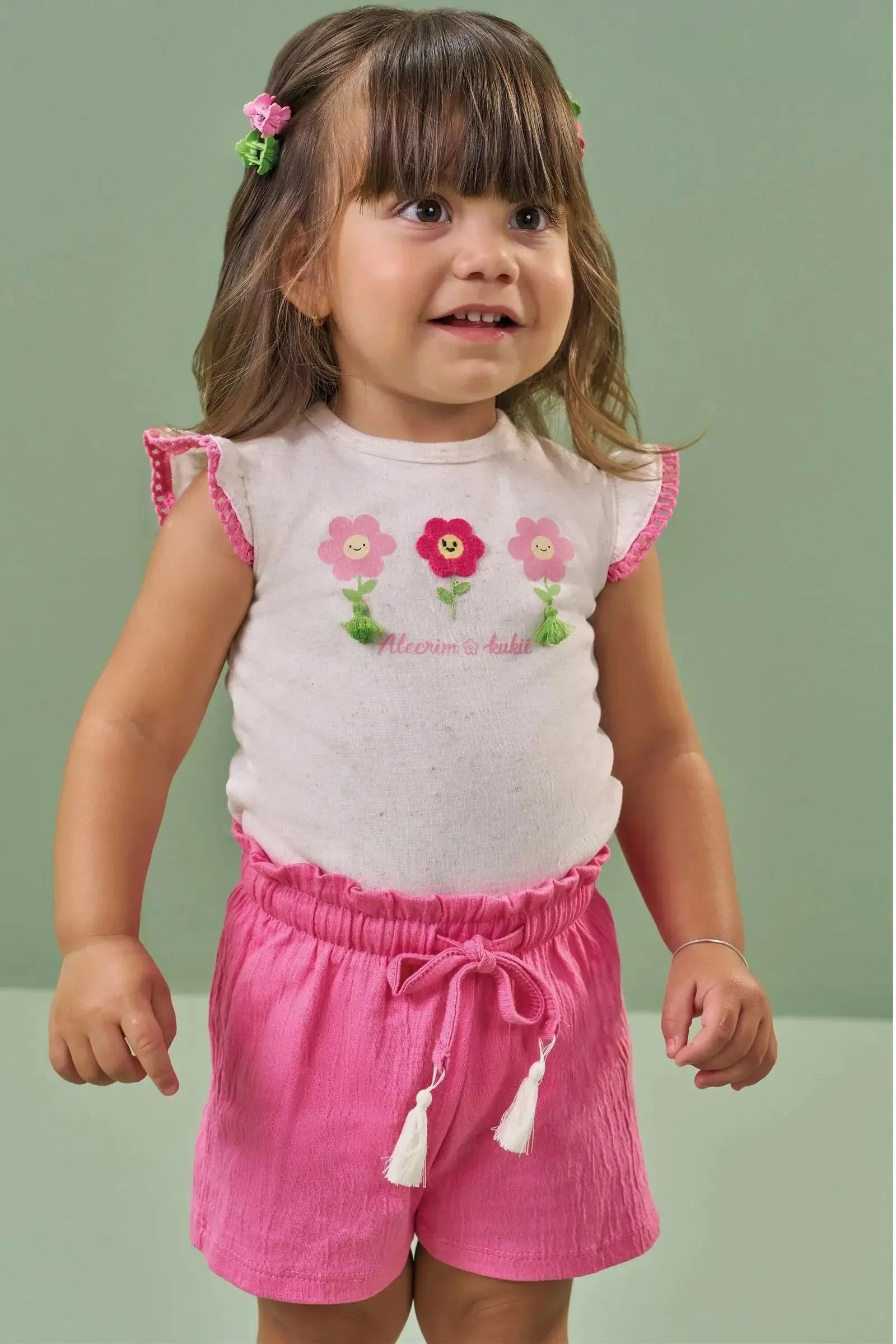 Conjunto de Body em Malha Wave Linho e Shorts em Malha Wave 88050 Kukiê Bebê Menina