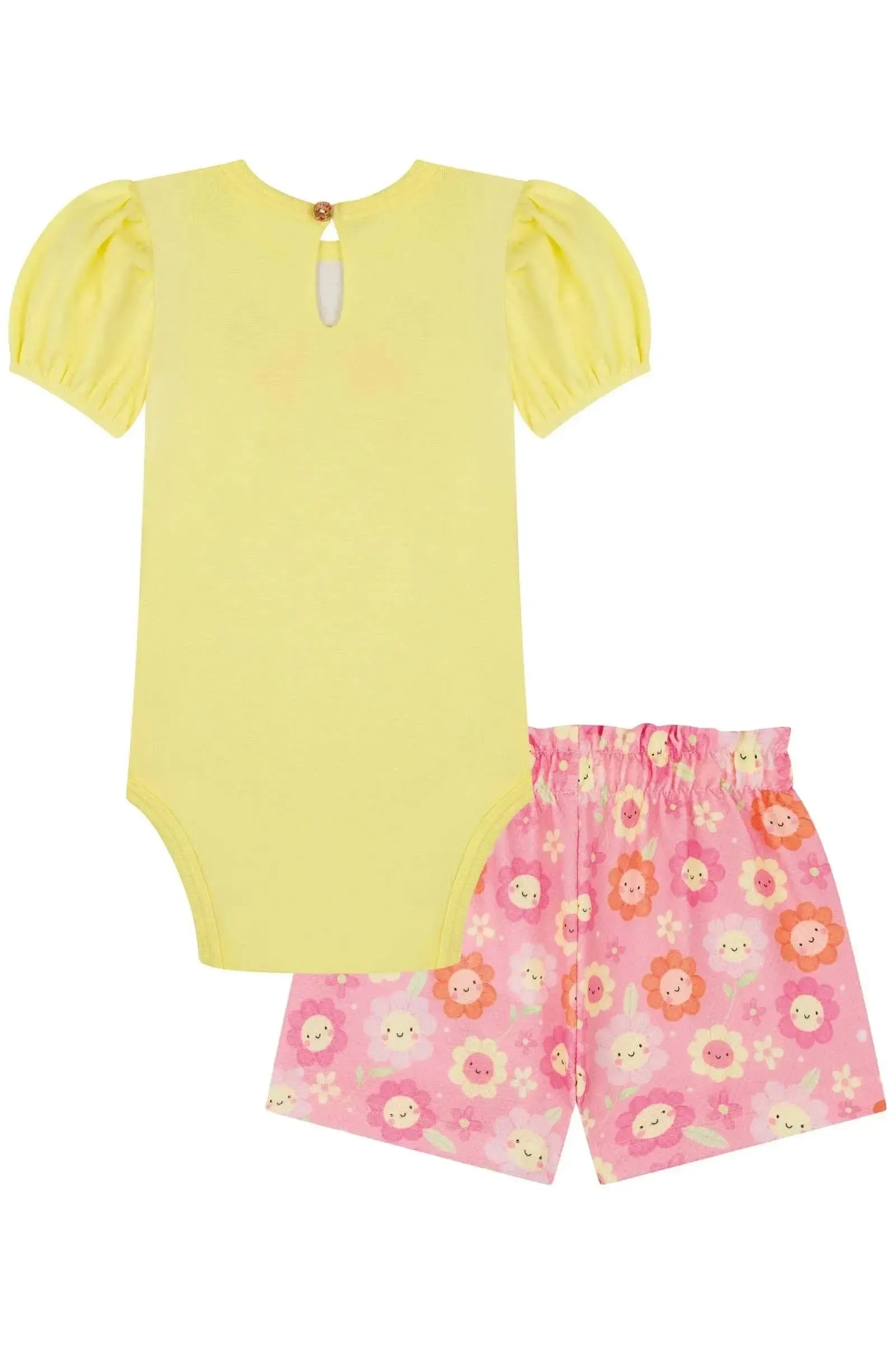 Conjunto de Body em Ribana 1x1 e Shorts em Malha Favo 85096 Kukiê Bebê Menina