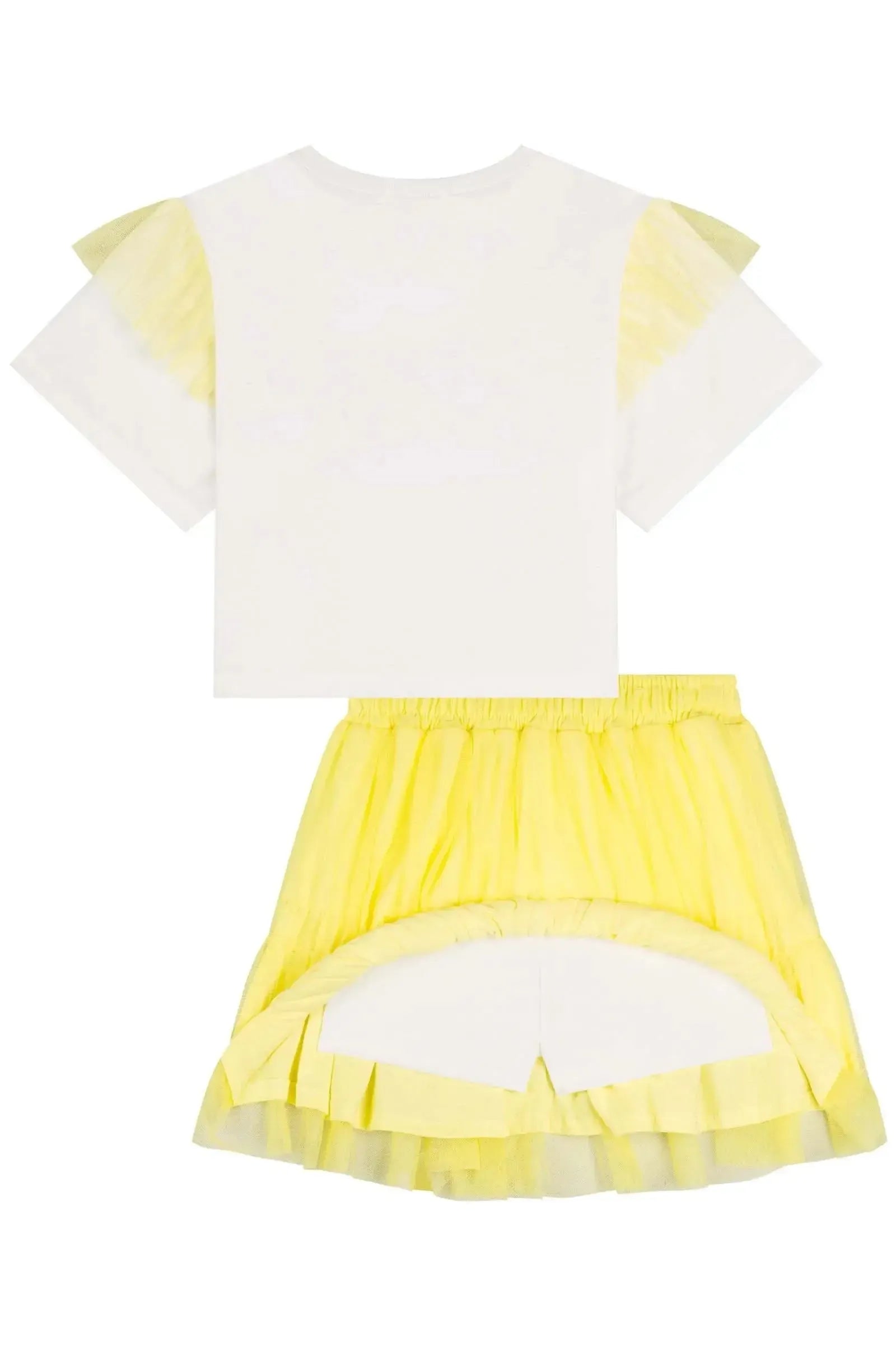 Conjunto de Boxy Over em Malha Favo e Saia em Tule (com Shorts Embutido) 83486 Kukiê Infantil Menina