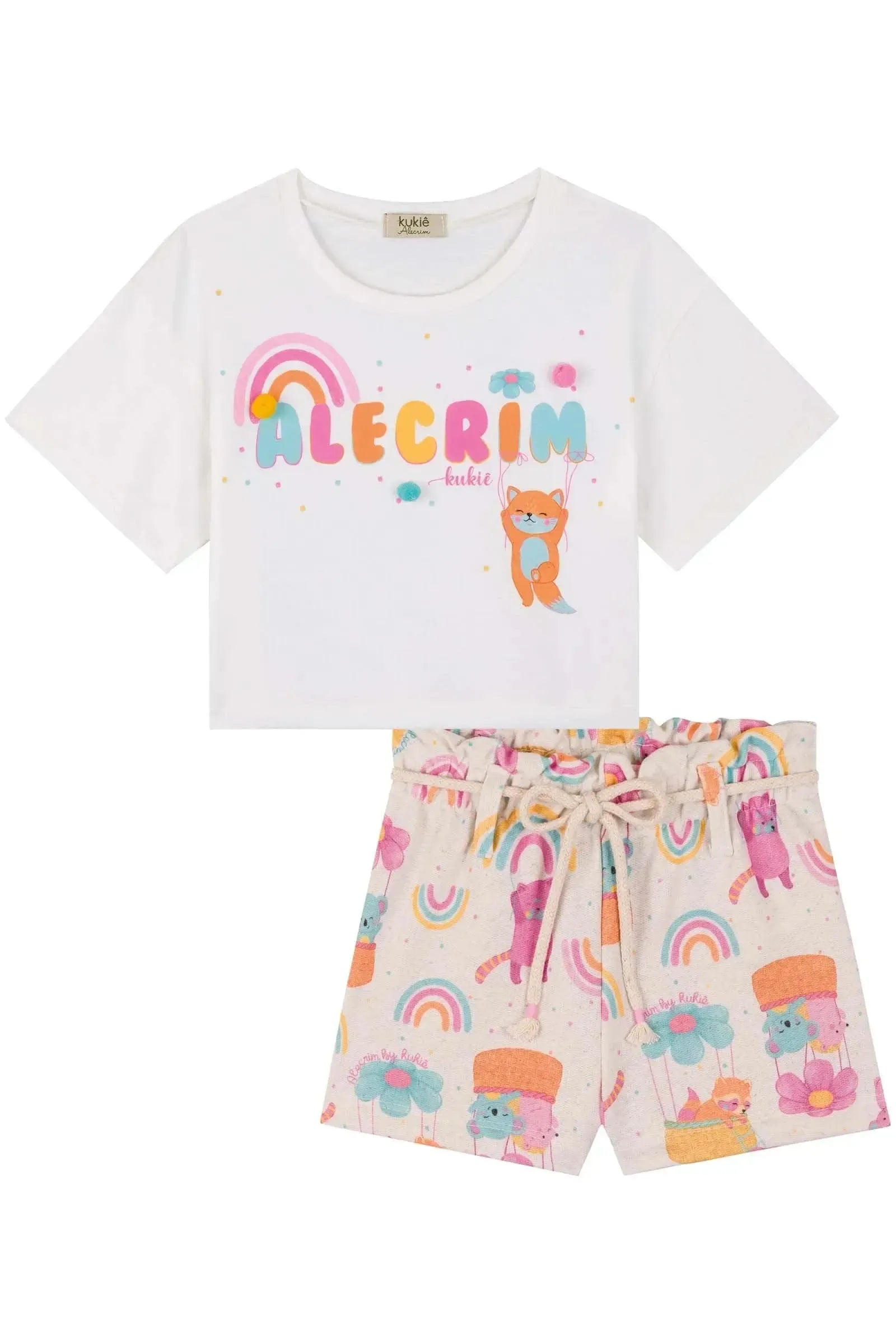 Conjunto de Boxy Over em Meia Malha e Shorts em Moletom Linho 84529 Kukiê Infantil Menina