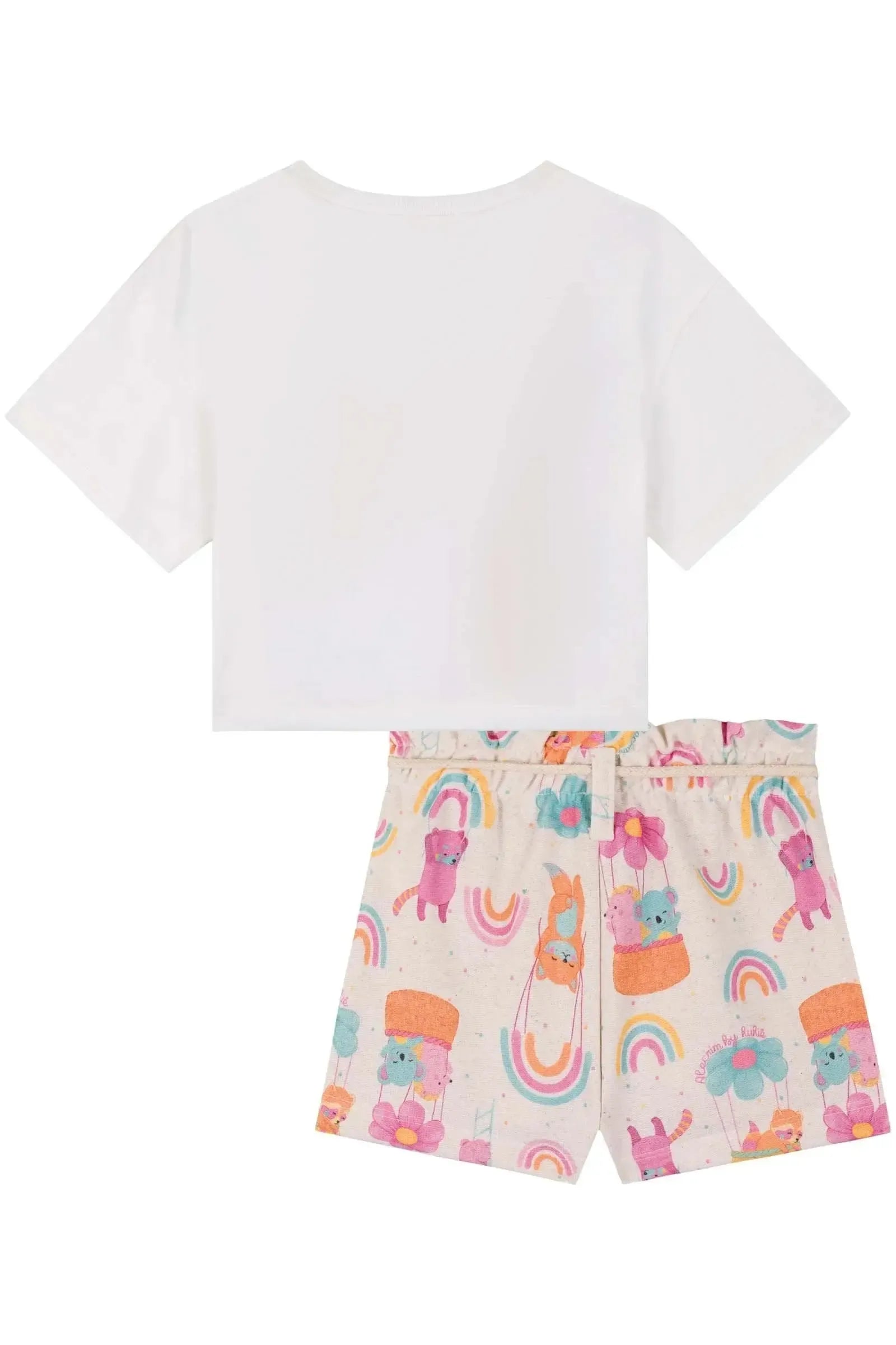 Conjunto de Boxy Over em Meia Malha e Shorts em Moletom Linho 84529 Kukiê Infantil Menina