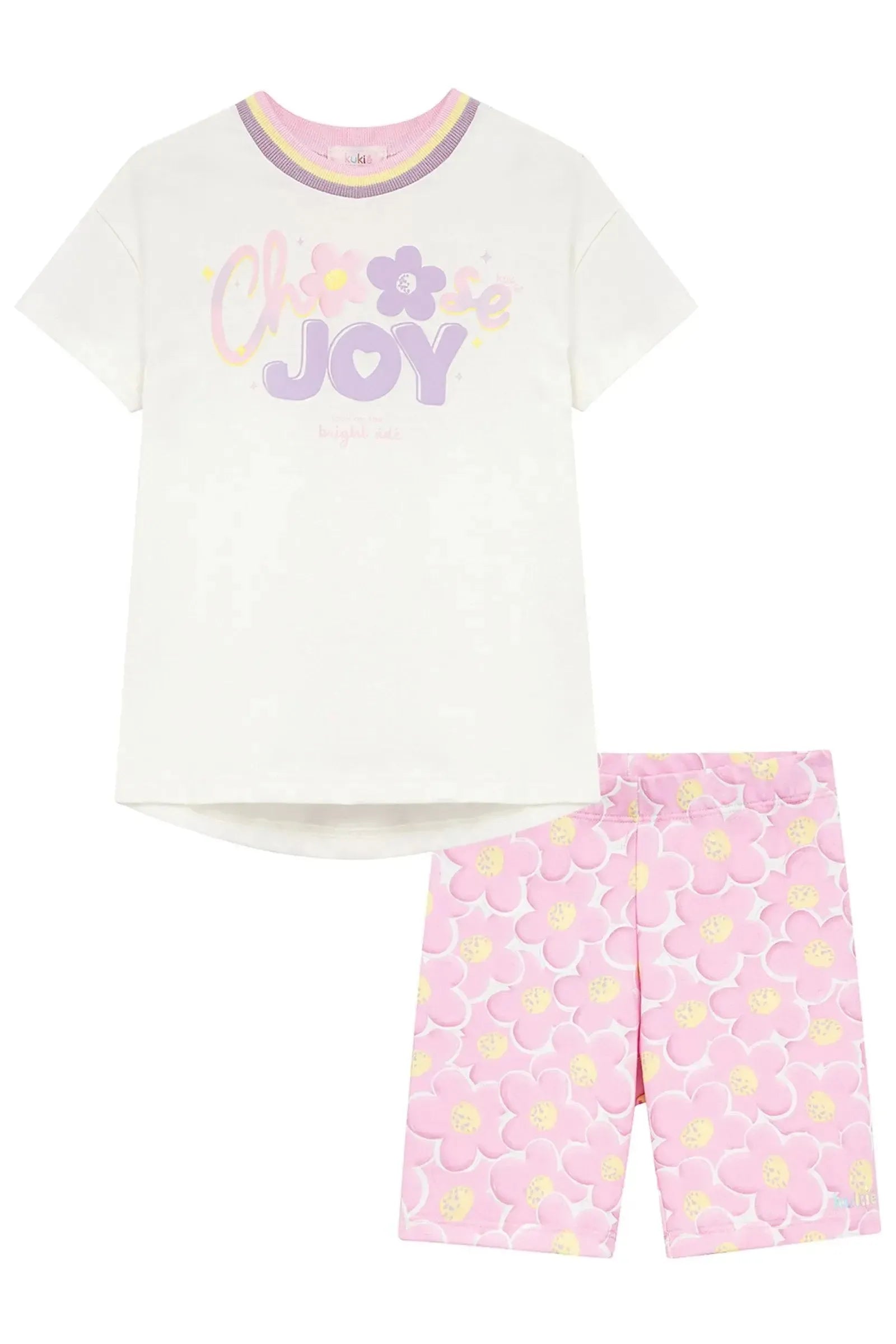 Conjunto de Camiseta em Meia Malha e Bermuda Biker em Molecotton 96401 Kukiê Infantil Menina
