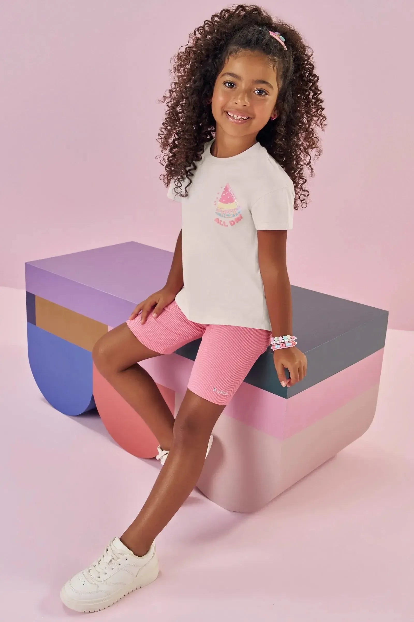 Conjunto de Camiseta em Meia Malha e Biker em Soft Line 87646 Kukiê Infantil Menina