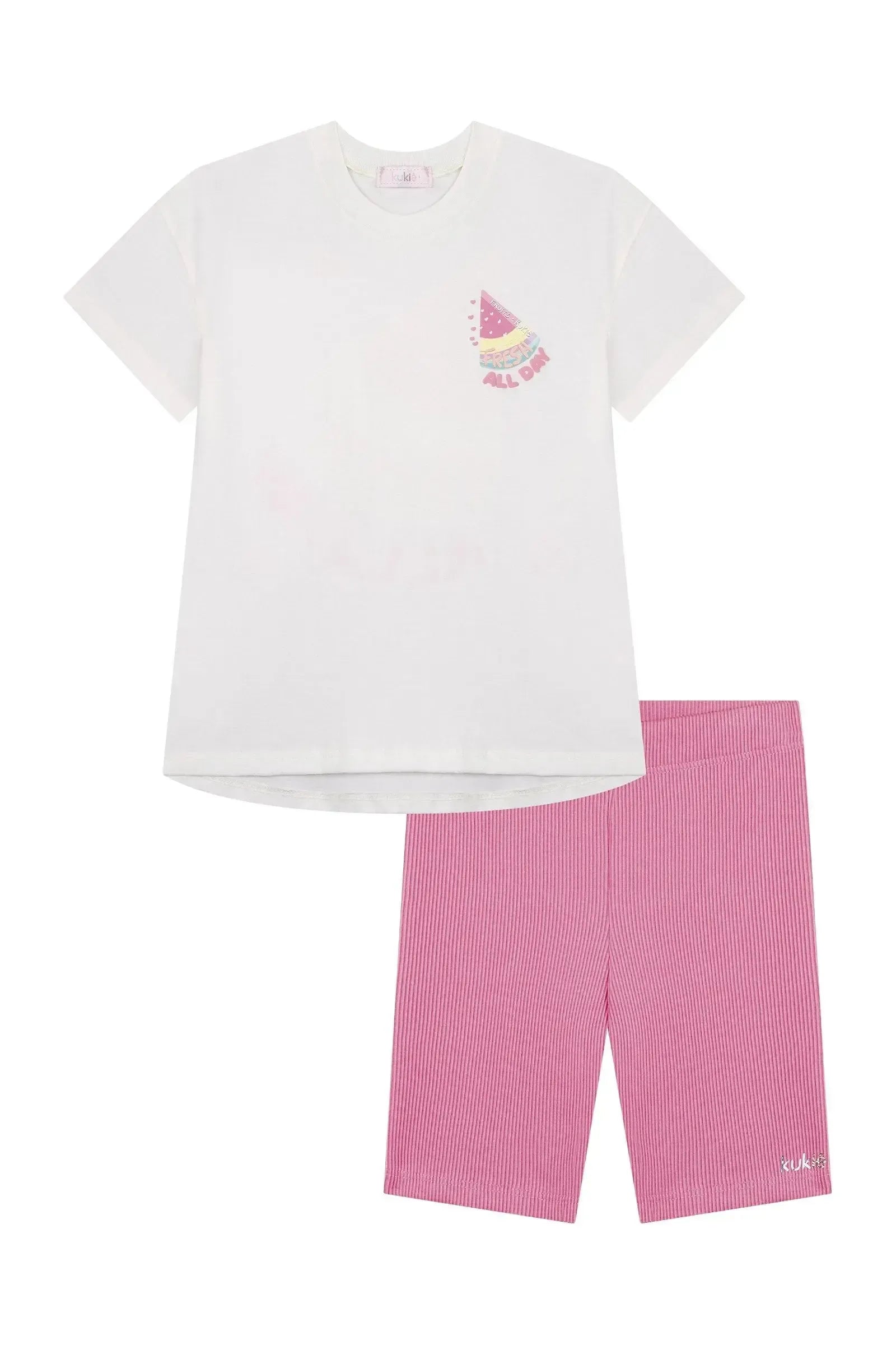 Conjunto de Camiseta em Meia Malha e Biker em Soft Line 87646 Kukiê Infantil Menina
