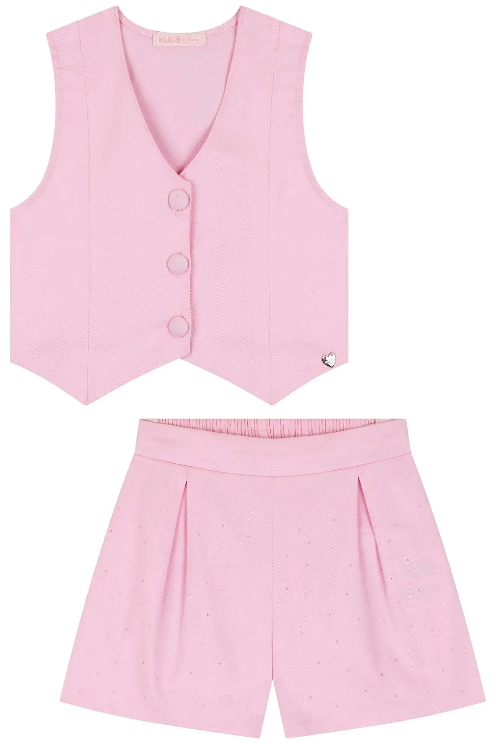 Conjunto de Colete e Shorts em Sarja com Elastano 83410 Kukiê Infantil Menina