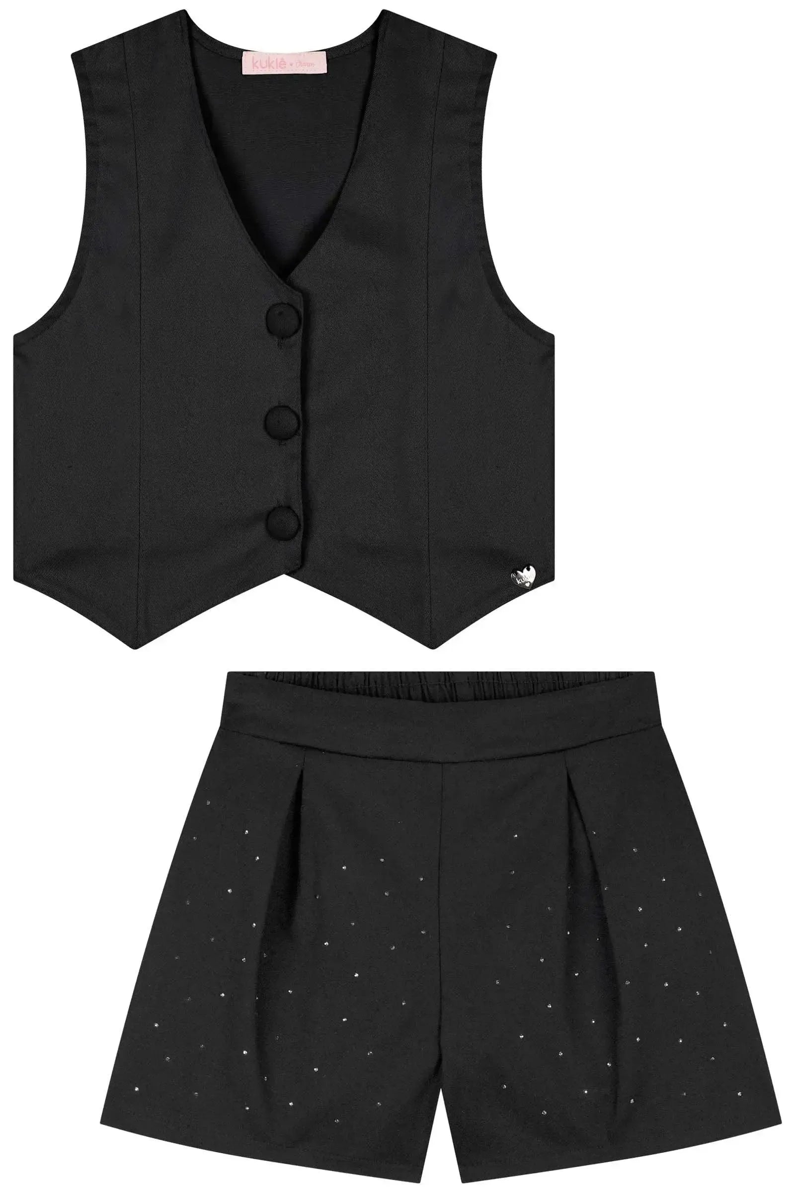 Conjunto de Colete e Shorts em Sarja com Elastano 83410 Kukiê Infantil Menina