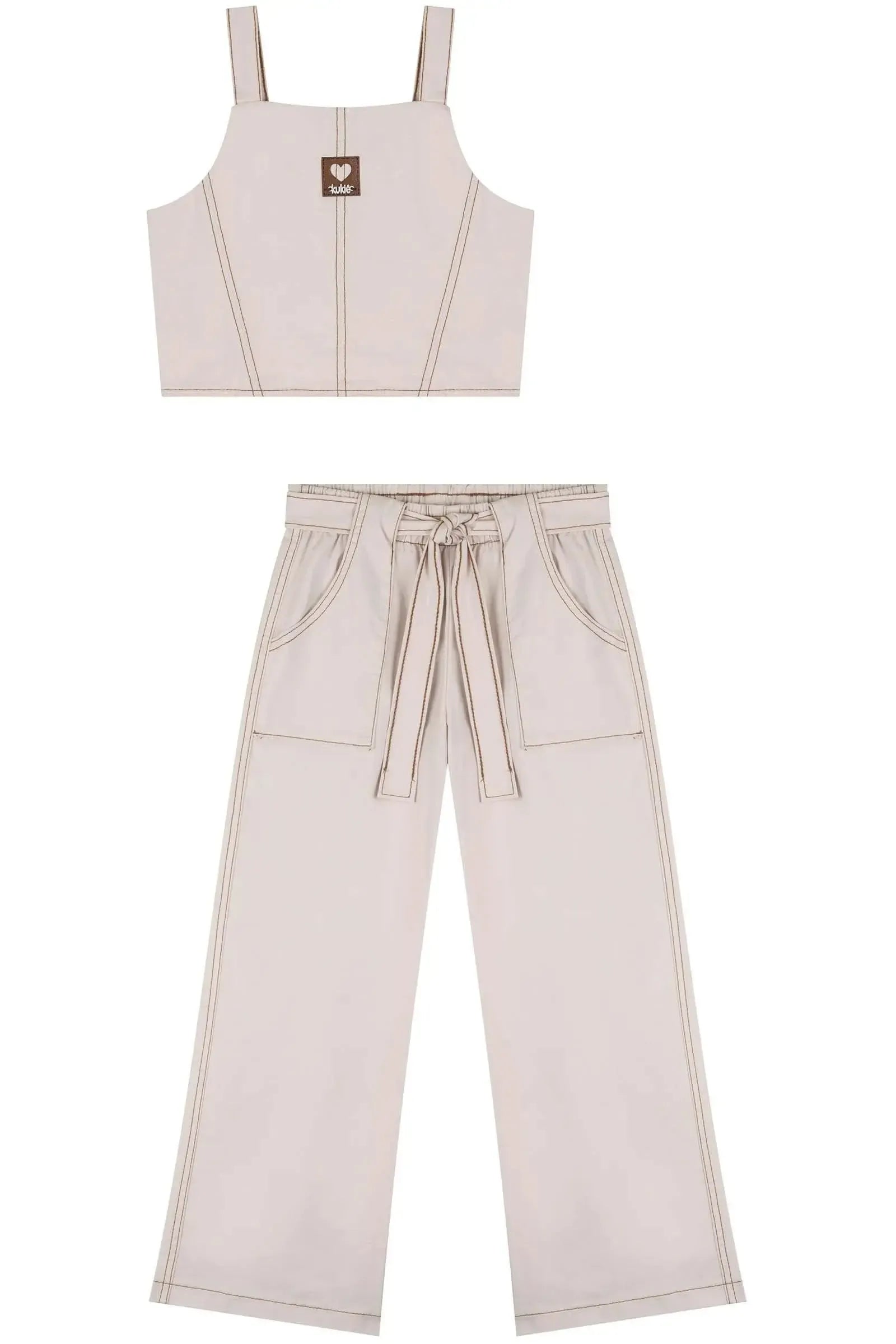 Conjunto de Cropped e Calça em Sarja com Elastano 84261 Kukiê Infantil Menina