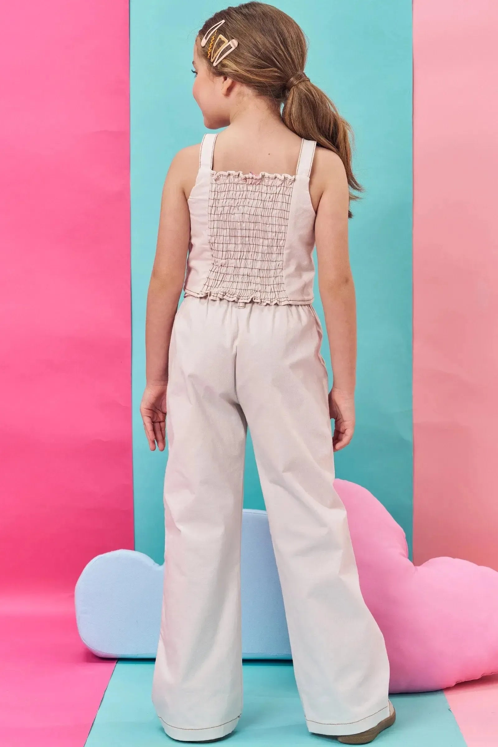 Conjunto de Cropped e Calça em Sarja com Elastano 84261 Kukiê Infantil Menina