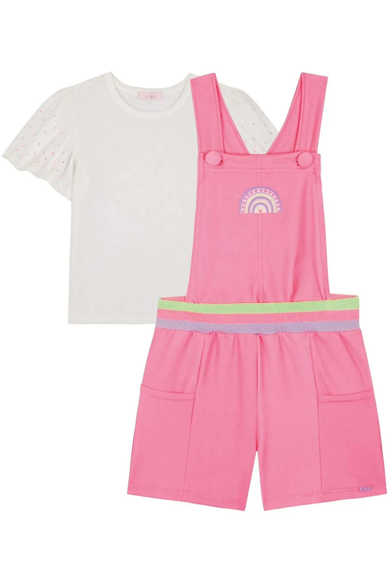 Conjunto de Jardineira em Moletom sem Pelúcia e Blusa em Malha Favo 84092 Kukiê Infantil Menina