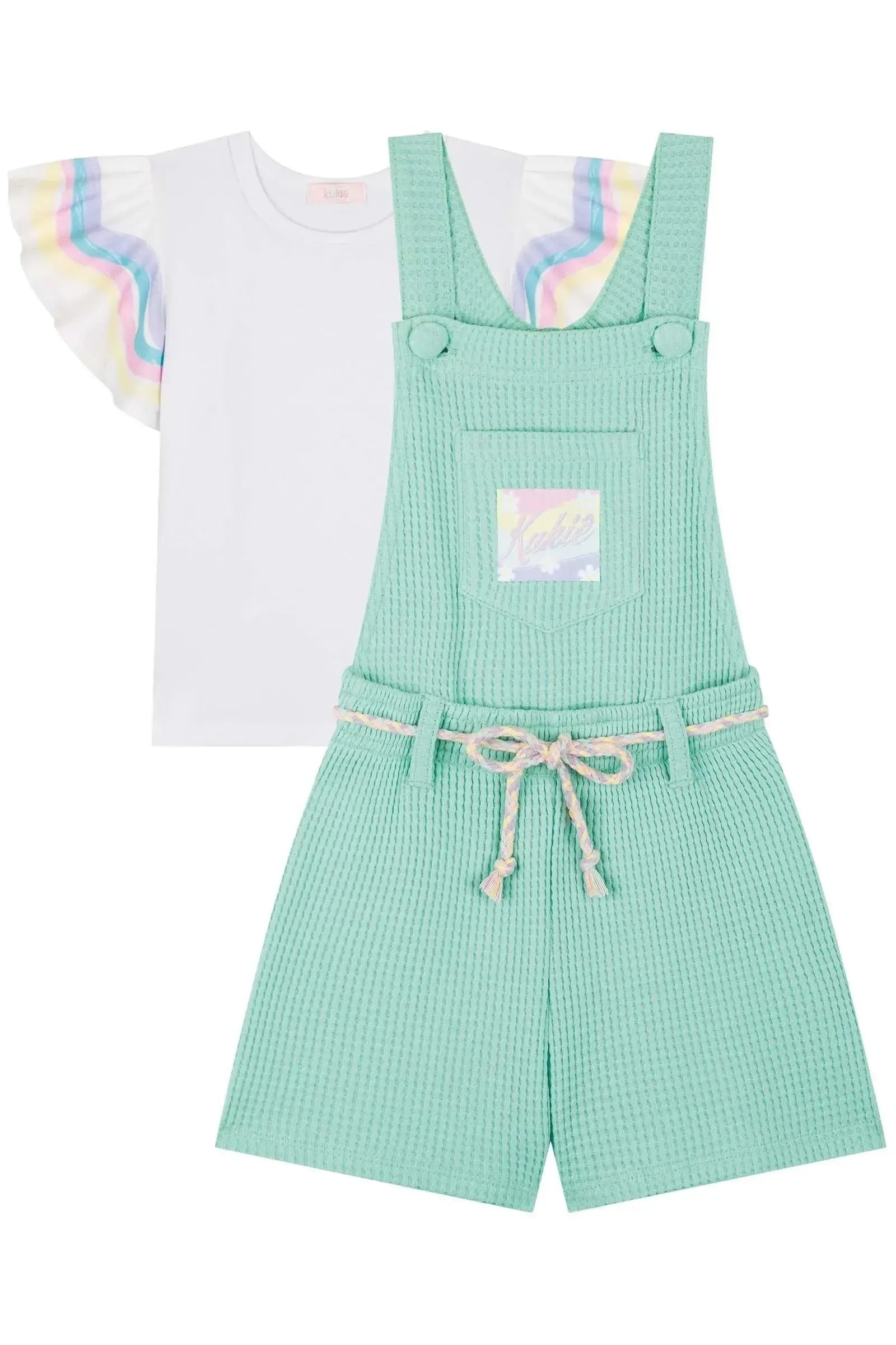 Conjunto de Jardineira em Moletom Textura e Blusa em Malha Power 84100 Kukiê Infantil Menina