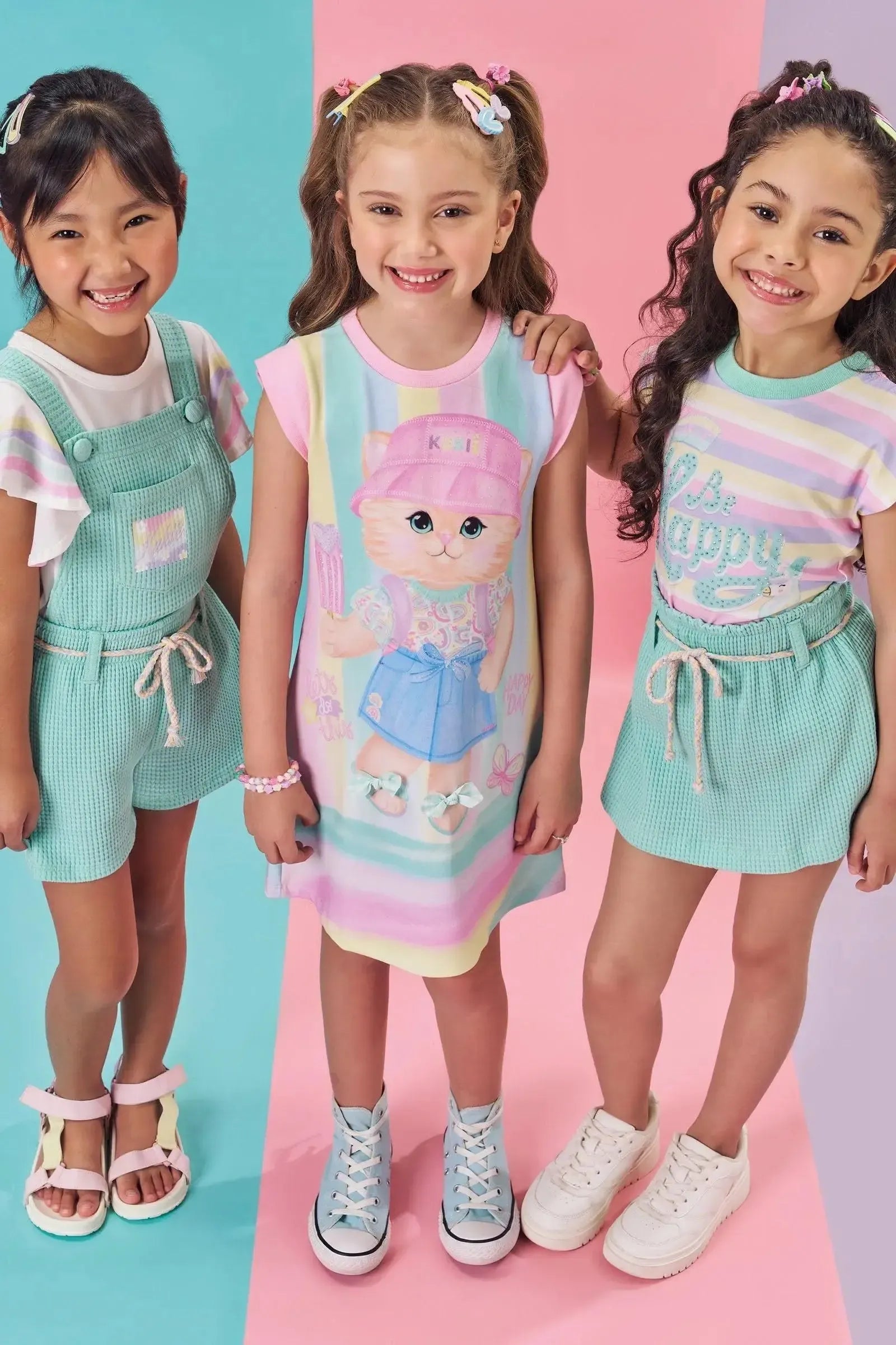 Conjunto de Jardineira em Moletom Textura e Blusa em Malha Power 84100 Kukiê Infantil Menina