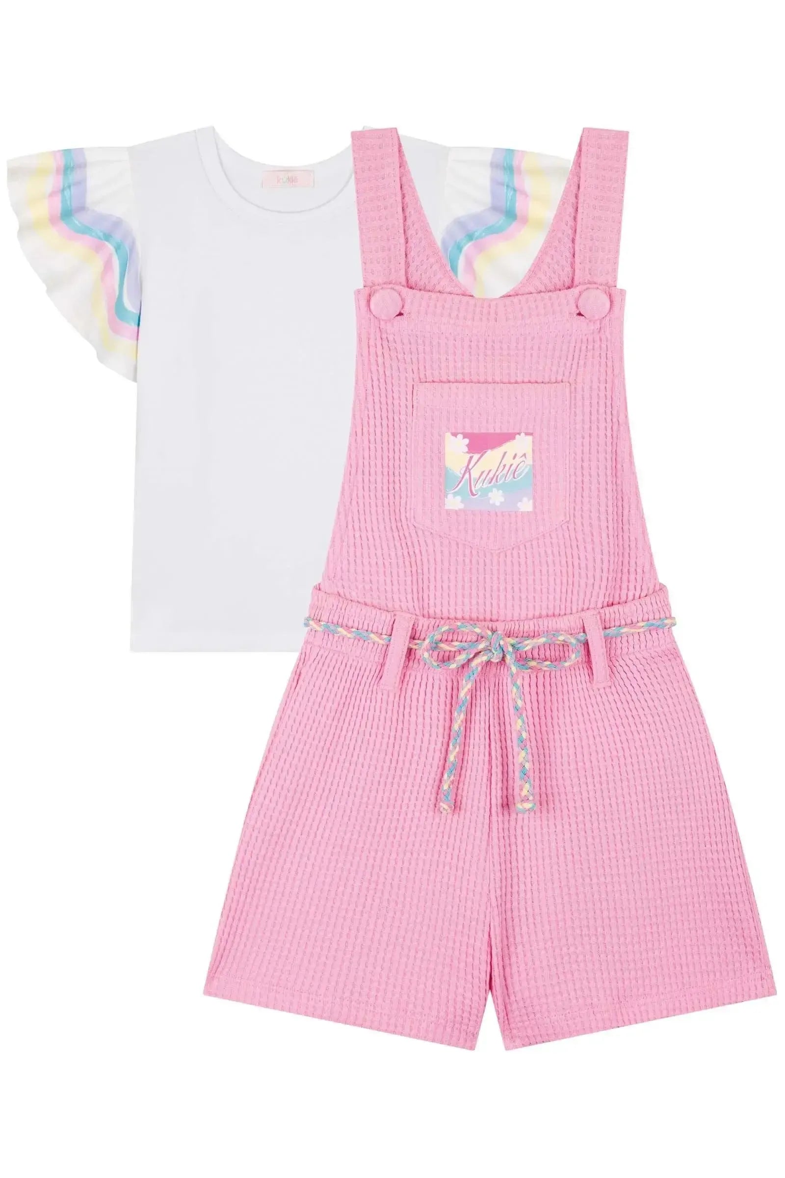 Conjunto de Jardineira em Moletom Textura e Blusa em Malha Power 84100 Kukiê Infantil Menina