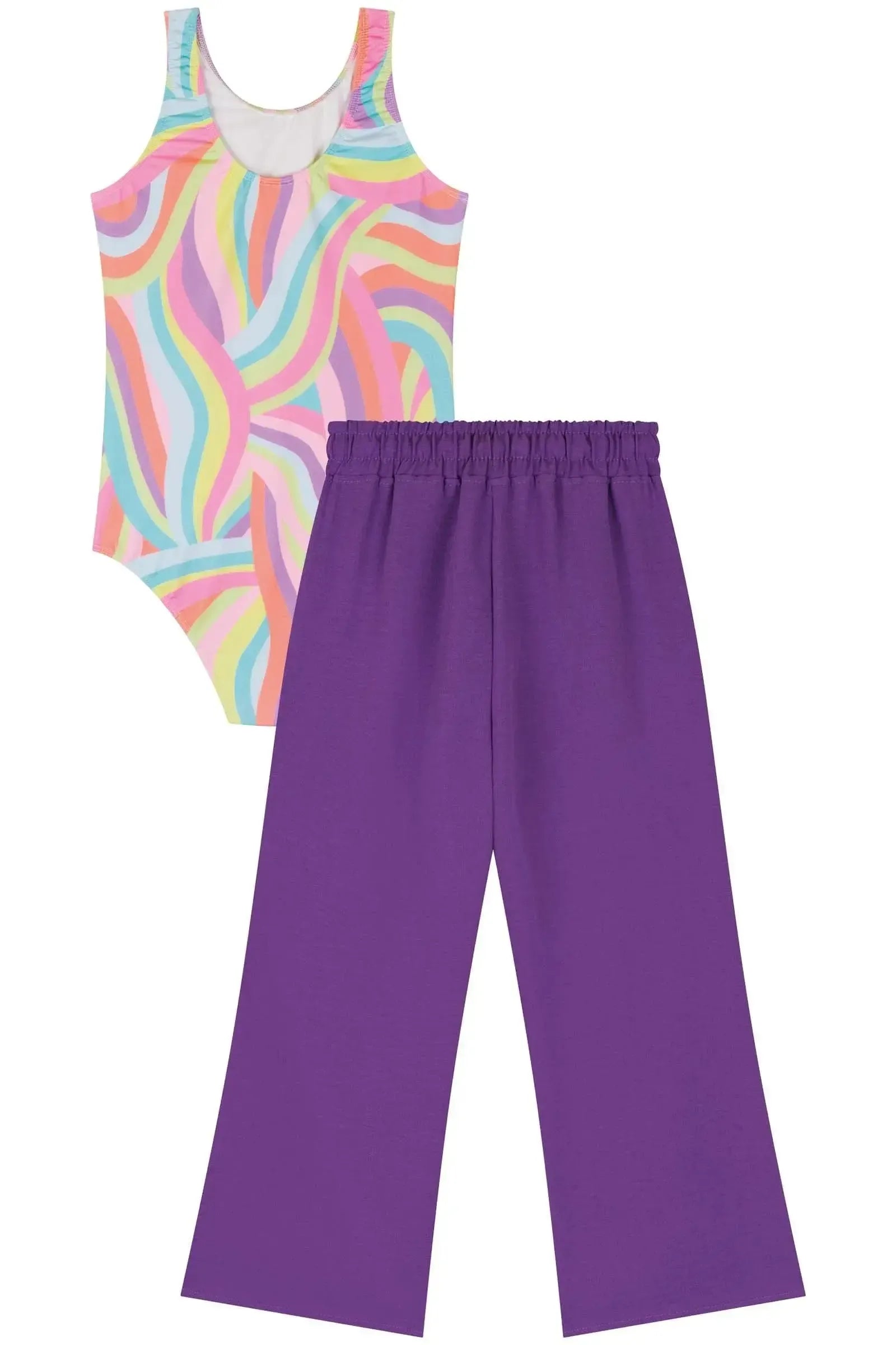 Conjunto de Maiô em Malha com Proteção UV50+ e Calça em Air Flor 85773 Kukiê Infantil Menina