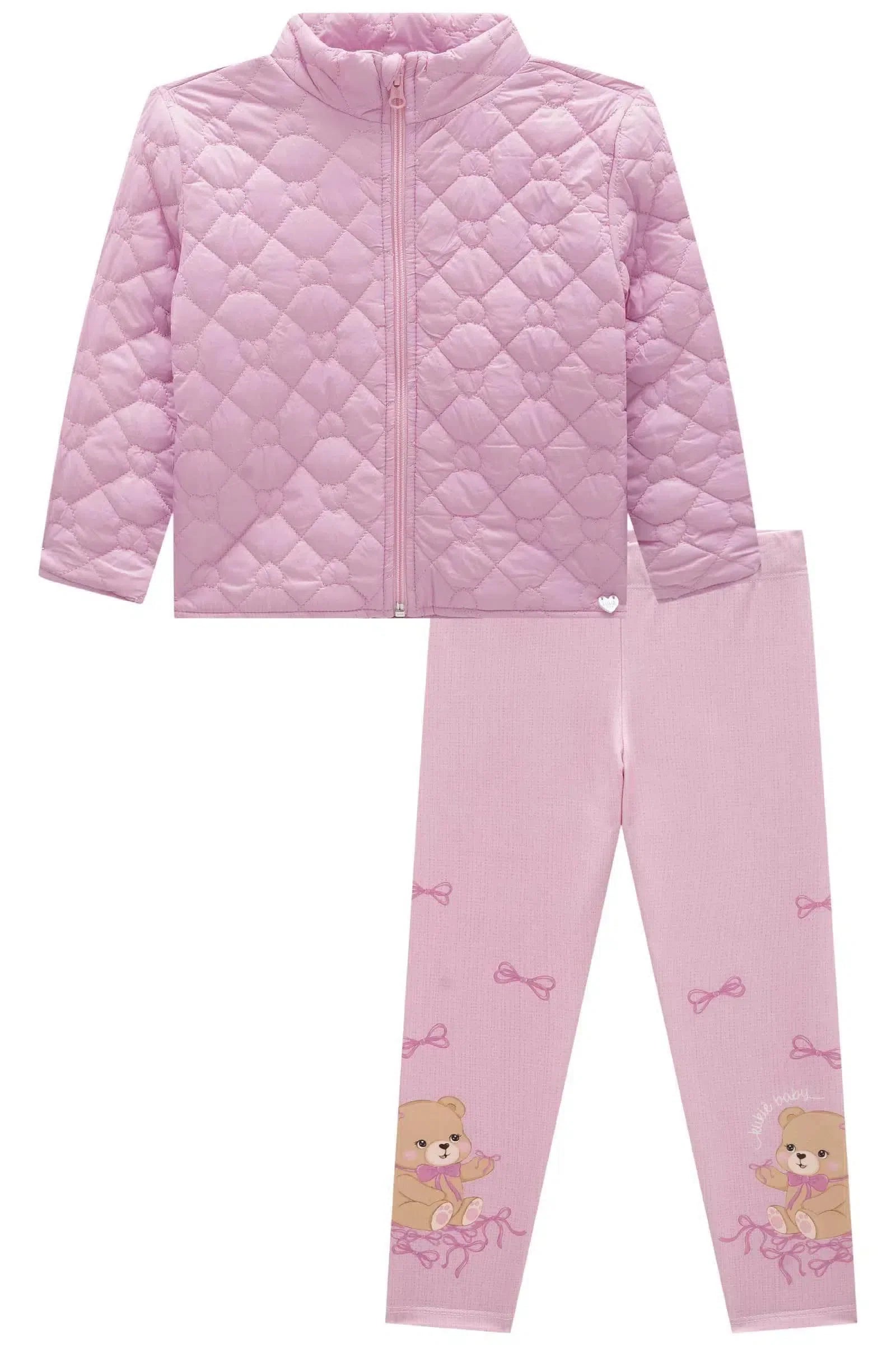 Conjunto de Nylon em Matelassê de Coração e Calça Legging em Termoskin 80837 Kukiê Bebê Menina