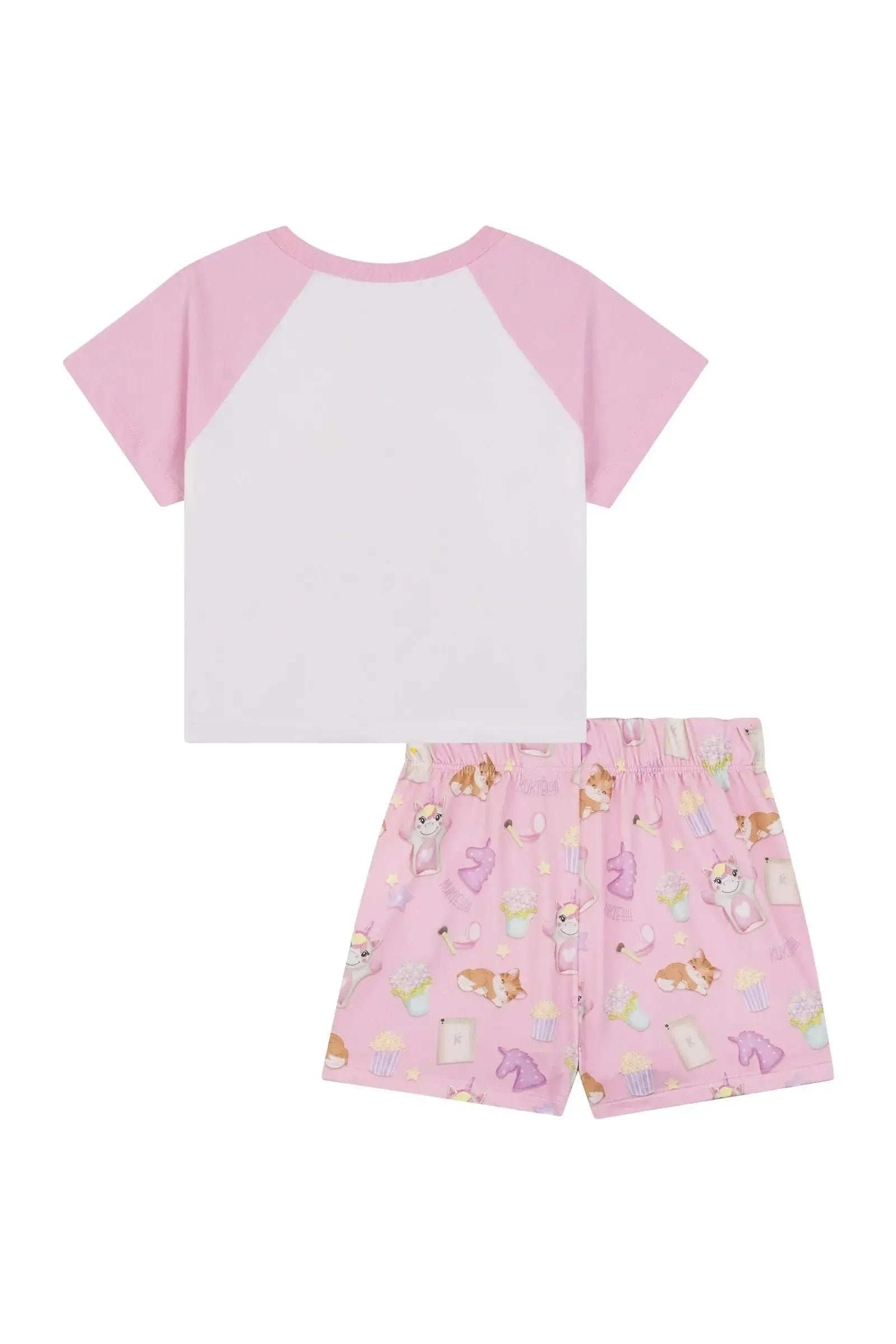Conjunto de Pijama de Blusa Boxy e Shorts em Malha Comfy 86967 Kukiê Infantil Menina