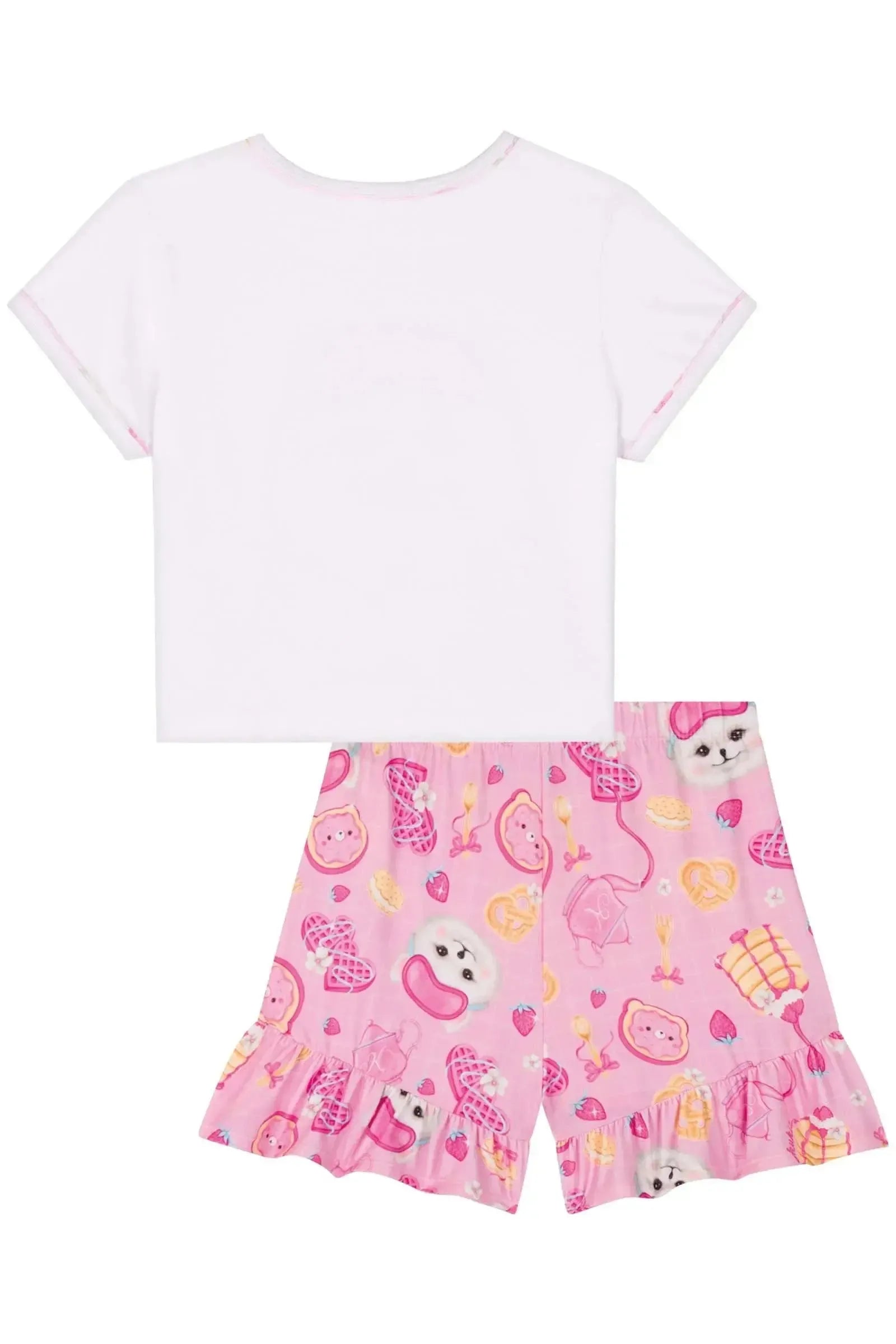 Conjunto de Pijama de Blusa Boxy em Meia Malha e Shorts em Malha Comfy 83069 Kukiê Infantil Menina