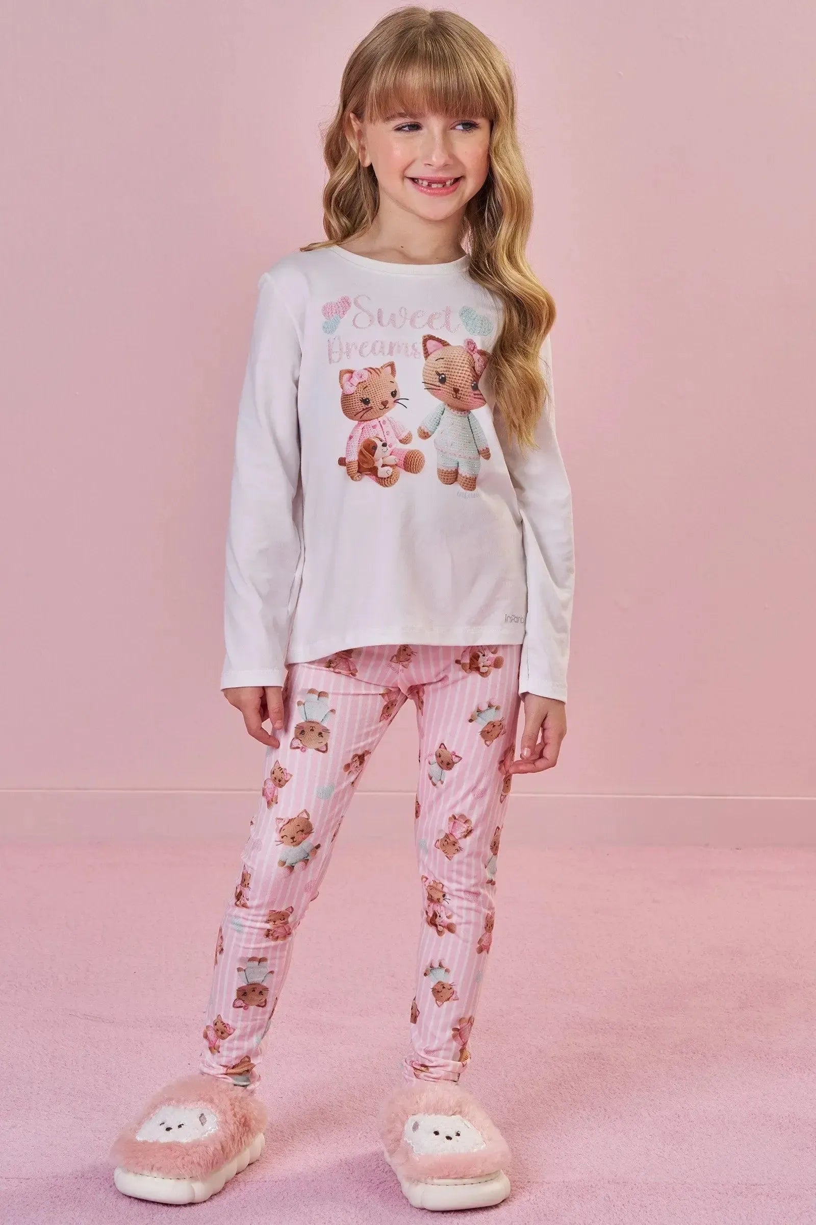 Conjunto de Pijama de Blusa e Calça Legging em Malha Comfy 92403 Infanti Infantil Menina