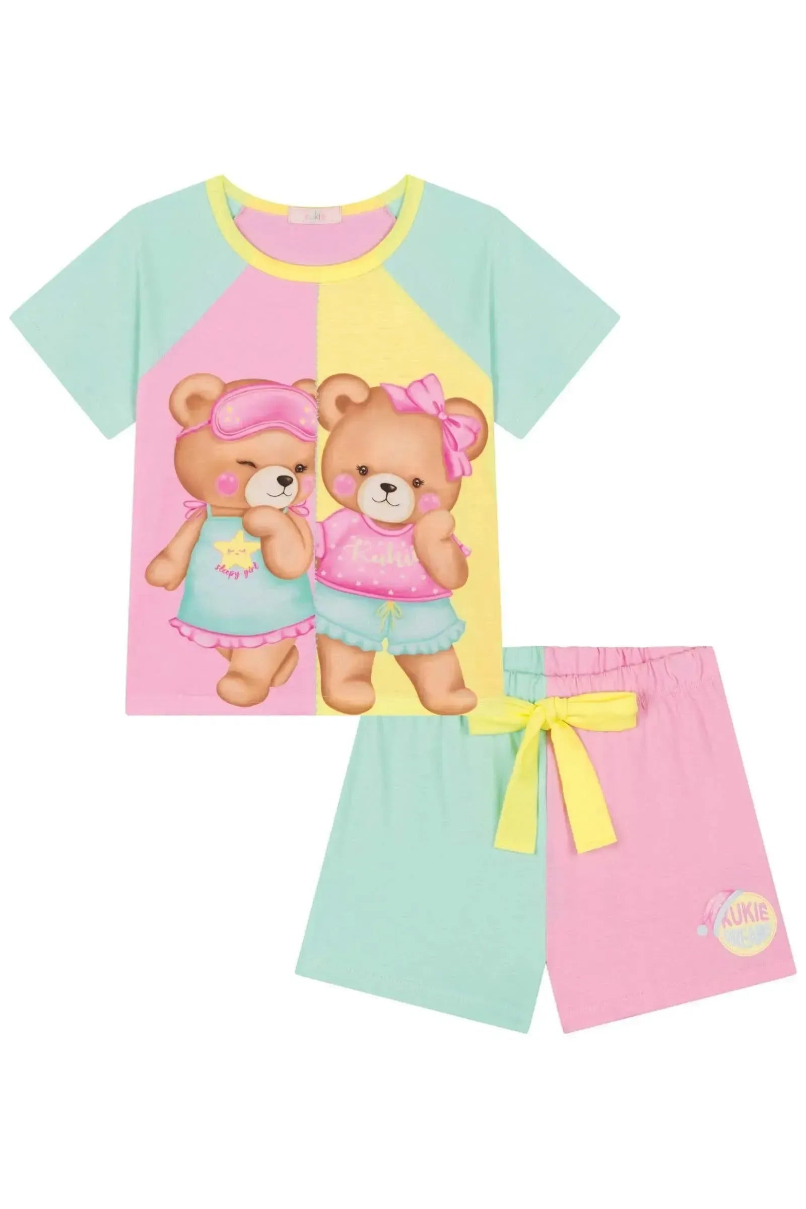 Conjunto de Pijama de Blusa e Shorts em Meia Malha 83071 Kukiê Infantil Menina