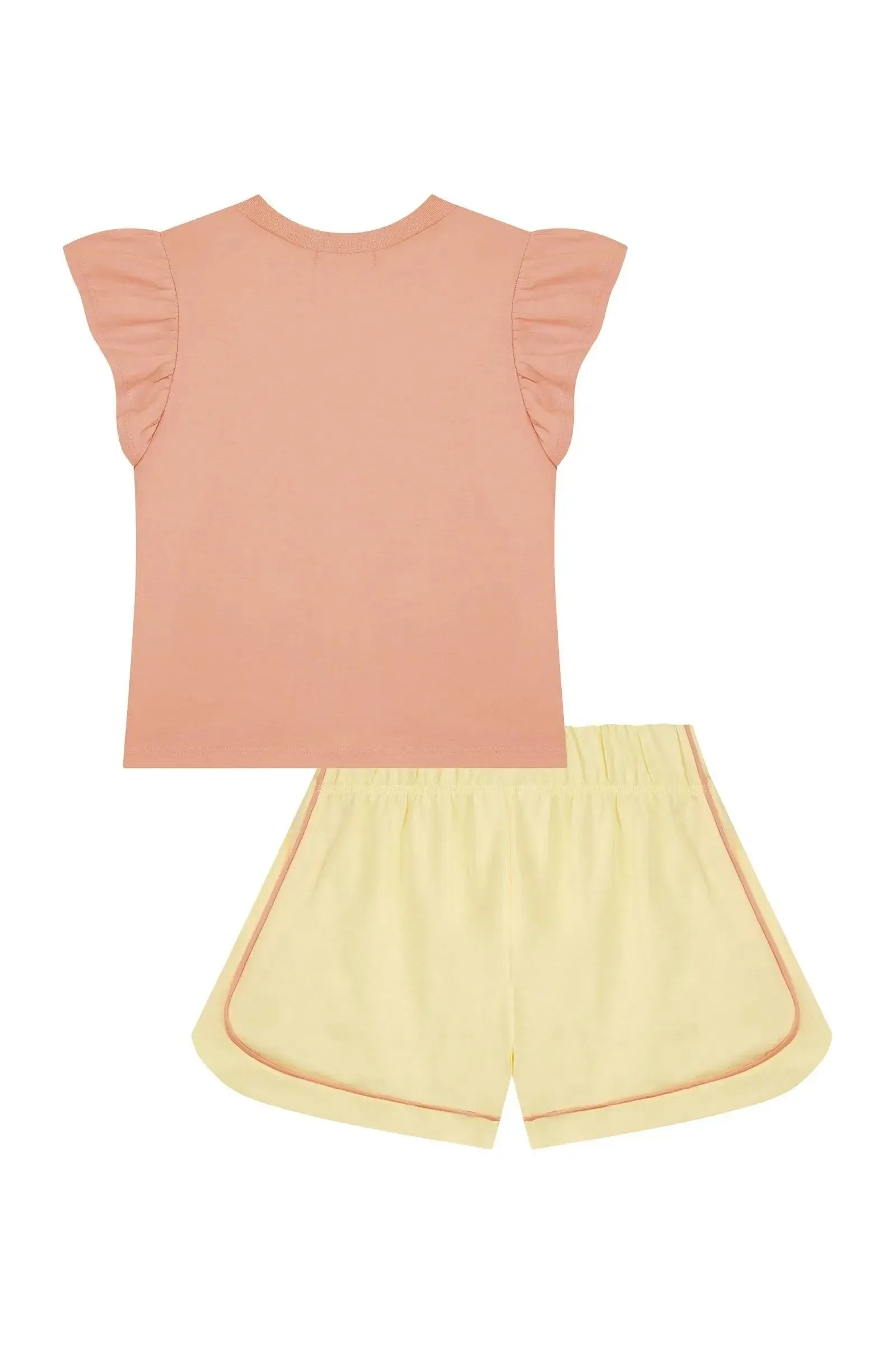 Conjunto de Pijama de Blusa em Flamê e Shorts em Meia Malha 88747 Kukiê Infantil Menina